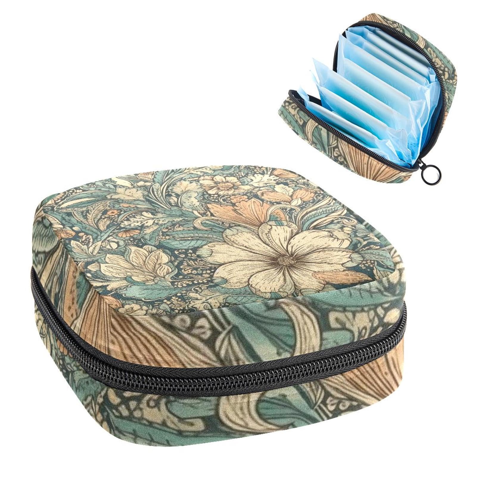 Period Bags for School, Sanitary Napkin Storage Bag for Feminine Pads, Retro Vintage Flowers Ladies Menstrual Cup Pouch Sanitary Pads Organizer