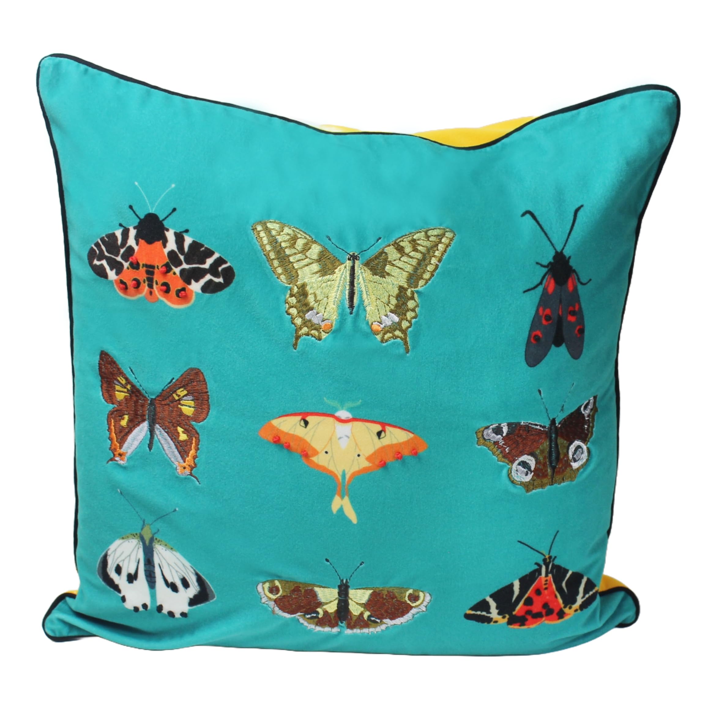 Peggy Wilkins Papillon Butterfly Embroidered Cushion Nature Design – 45 x 45cm Velvet Decorative Throw Pillow with Zip Cover Colourful Home Decor