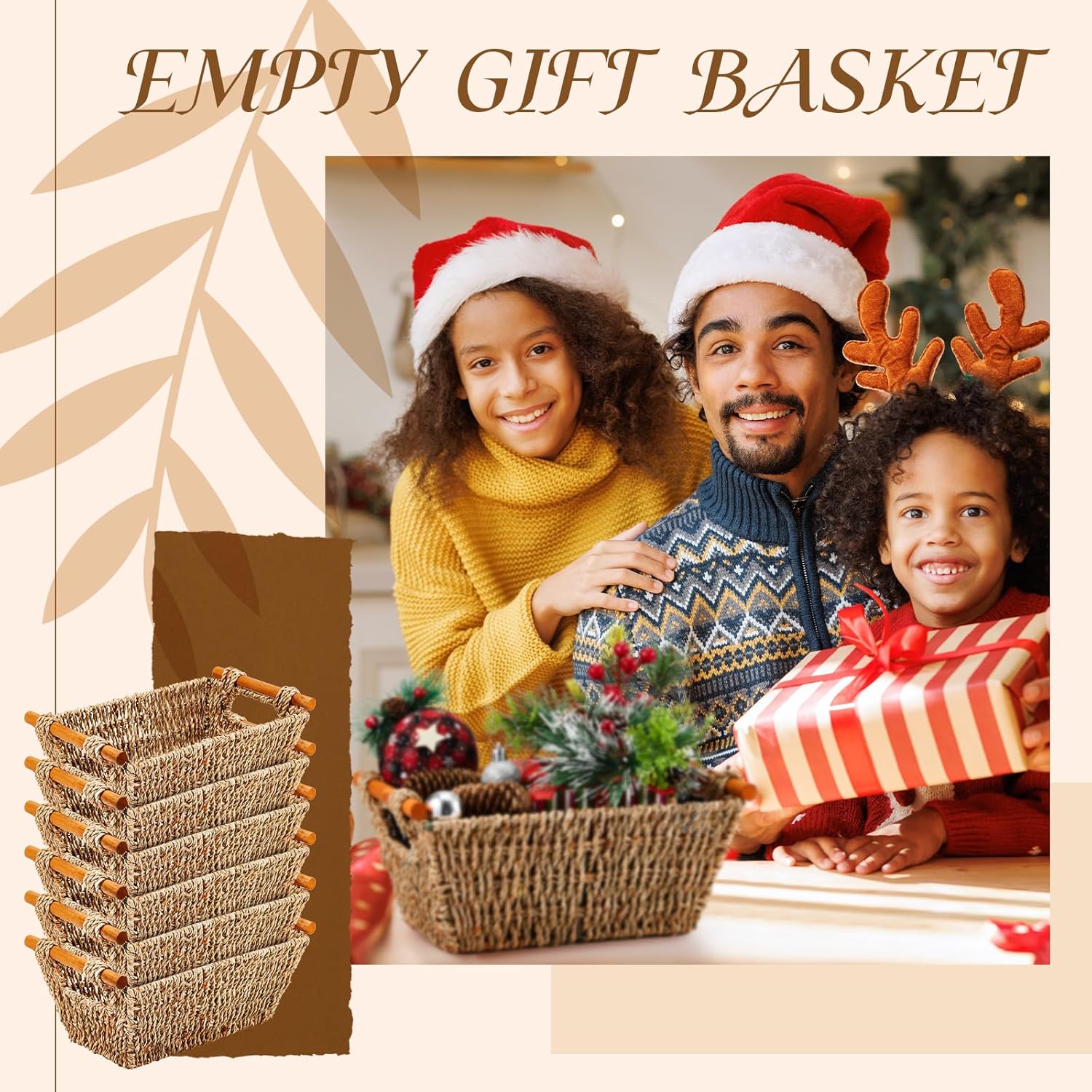 Marsui 6 Pcs Small Hand Woven Wicker Baskets with Wooden Handles, Seagrass Rattan Storage Baskets Bin Organizer Shelf Pantry for Bathroom Storage Towel Kitchen Washroom Gifts Decor, 9" x 6" x 4"