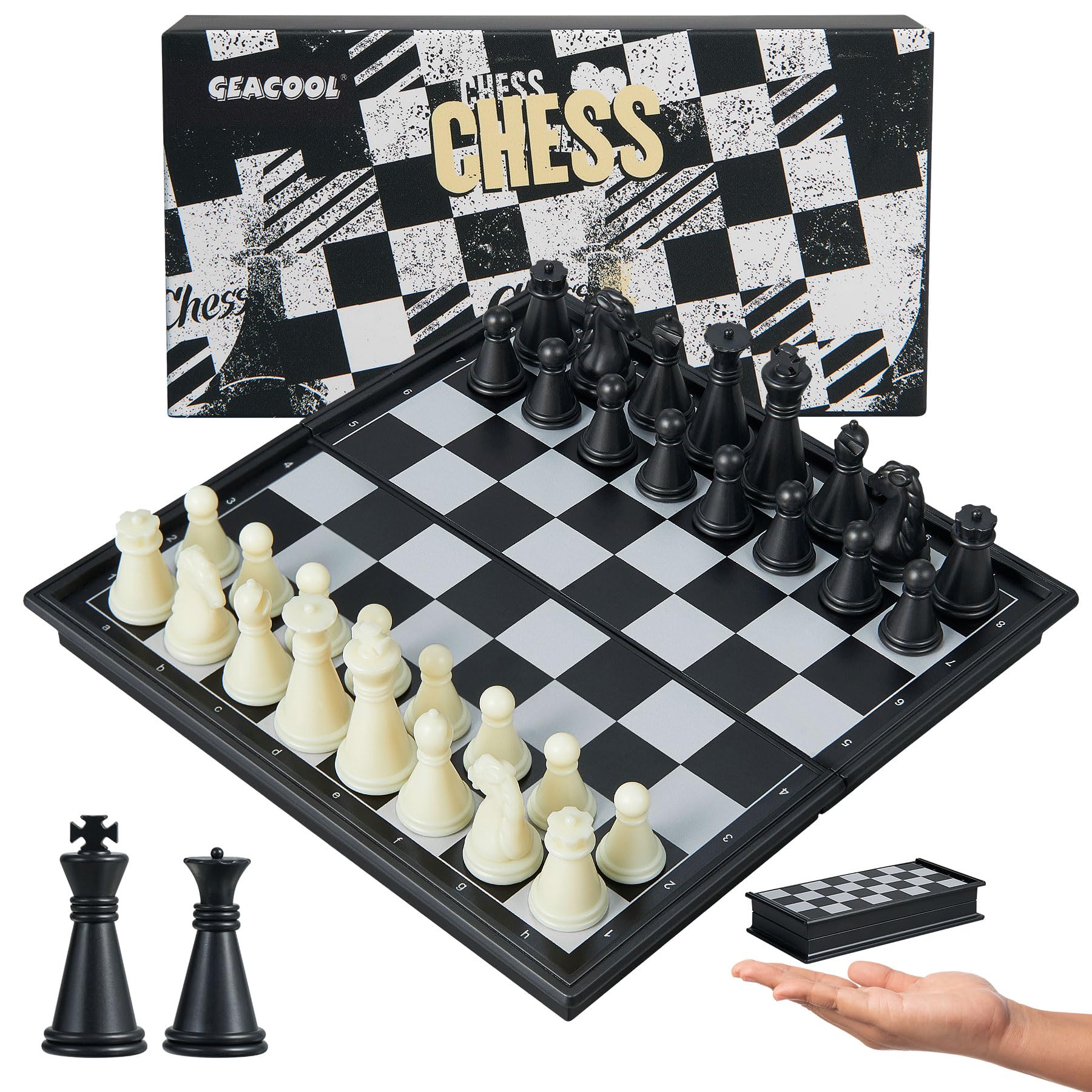 GEACOOL Mini Travel Chess Set - 5.1 Inhces Magnetic Portable Folding Chess Board Games for Kids - Small Pocket Chess Set(X-Small)