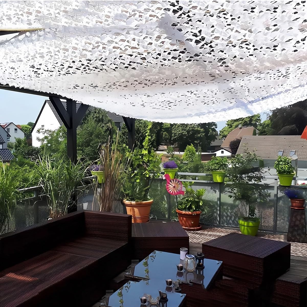 Filet De Camouflage Blanc Voile D'ombrage Camouflage Militaires Camo Netting Sun Shelter Réseau pour Chasse décoration Jardin Photo Auvents Terrasse 1.5/2/3/4/4.5/5/6/8/10m Longue(4.5x6.0m)