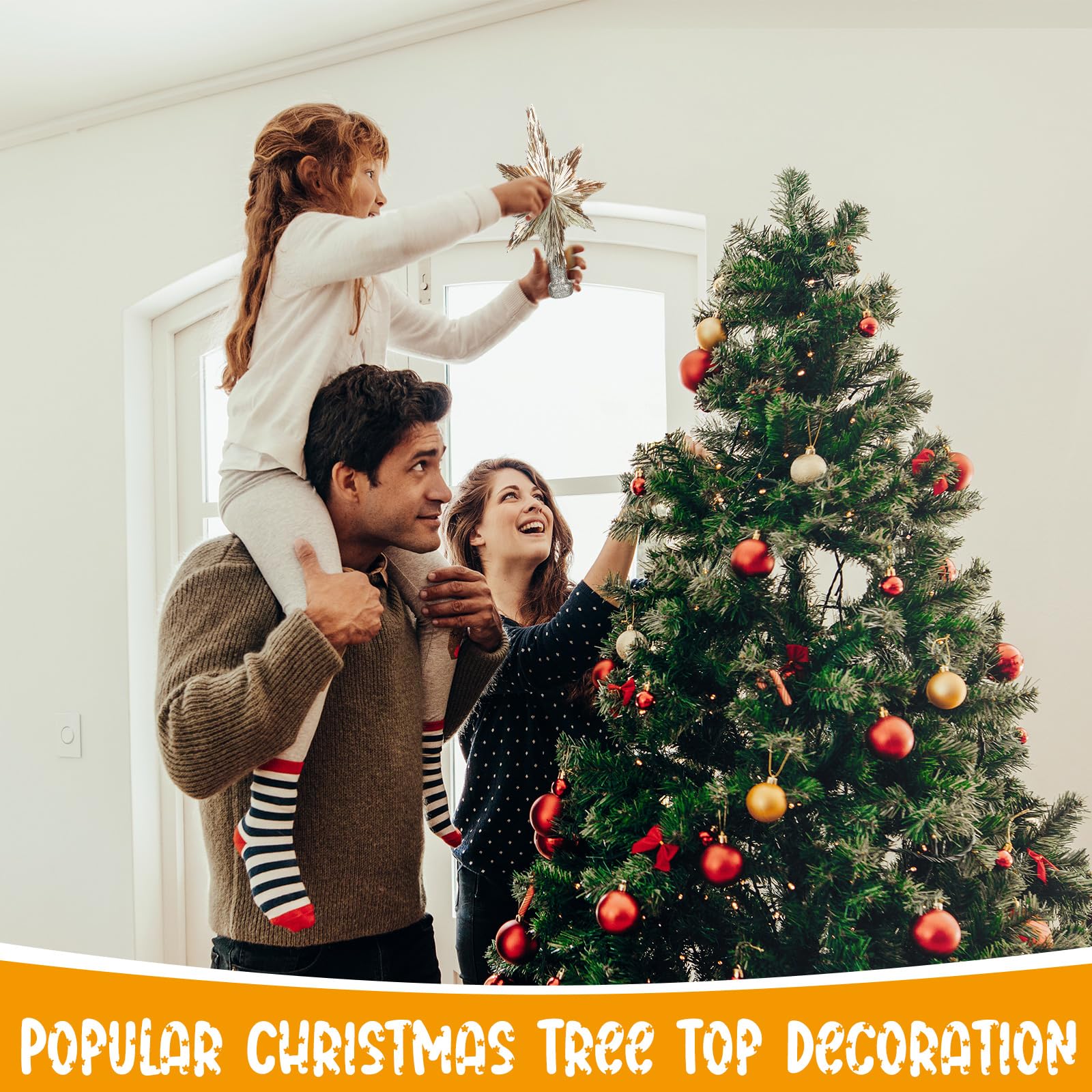 Gejoy Étoile à paillettes pour cime de sapin de Noël - 25,4 cm - Décoration pour la maison, le sapin de Noël, les fêtes de fin d'année (champagne doré)