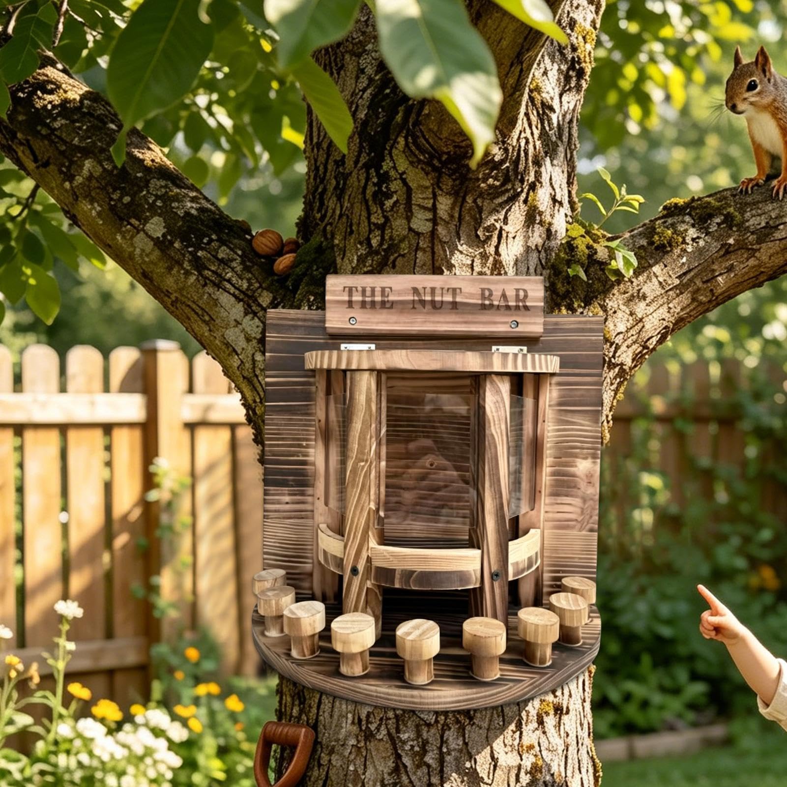 Mangiatoia per Scoiattoli con Pannello Frontale in Legno Divertente e | Mangiatoie da Scoiattoli da Esterno per Noci Granturco all'Aperto Giardino Terrazza Albero Retro Cortile