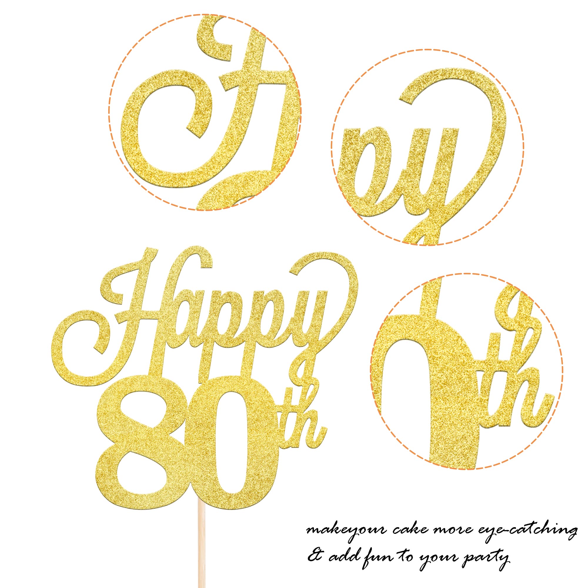 Happy 80th Cake Topper Schwarz-glitzernd – Nummer 80, 13x22,2 Cm, Aus Karton, Für Geburtstagskuchen & Desserts