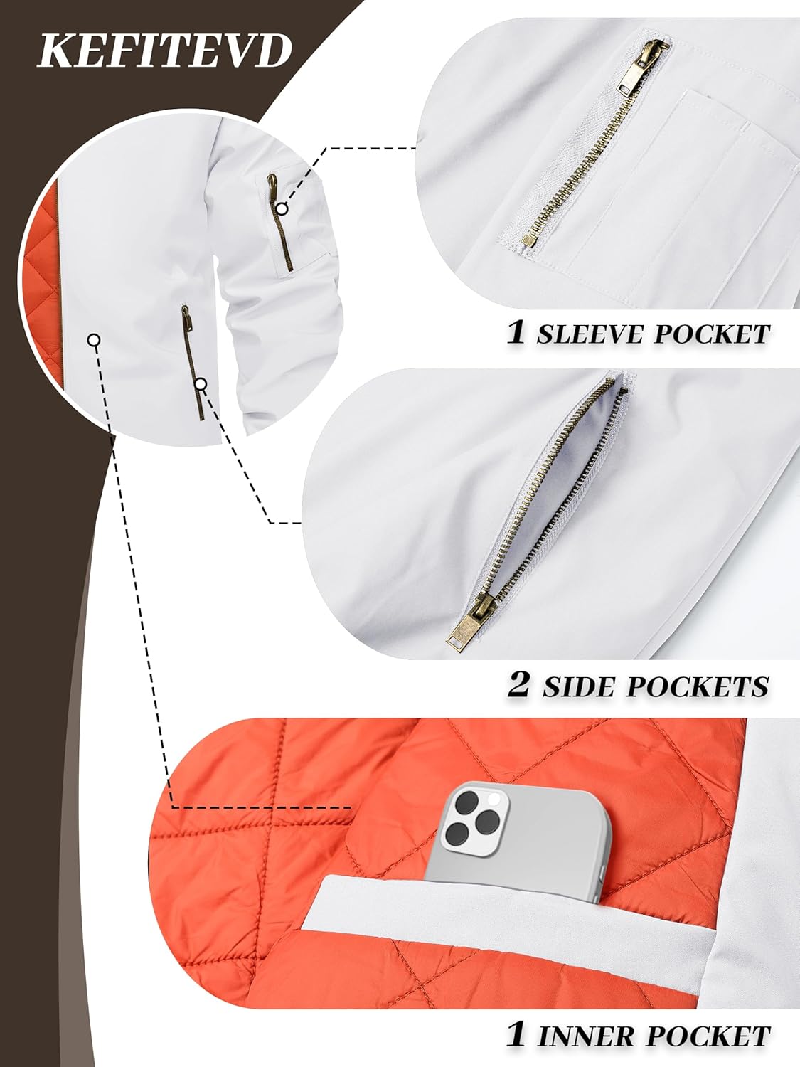 KEFITEVD Bomber Jacket Men Winter Coats Full Zip Windbreaker Mens Jackets Casual Work Coats - Image 6