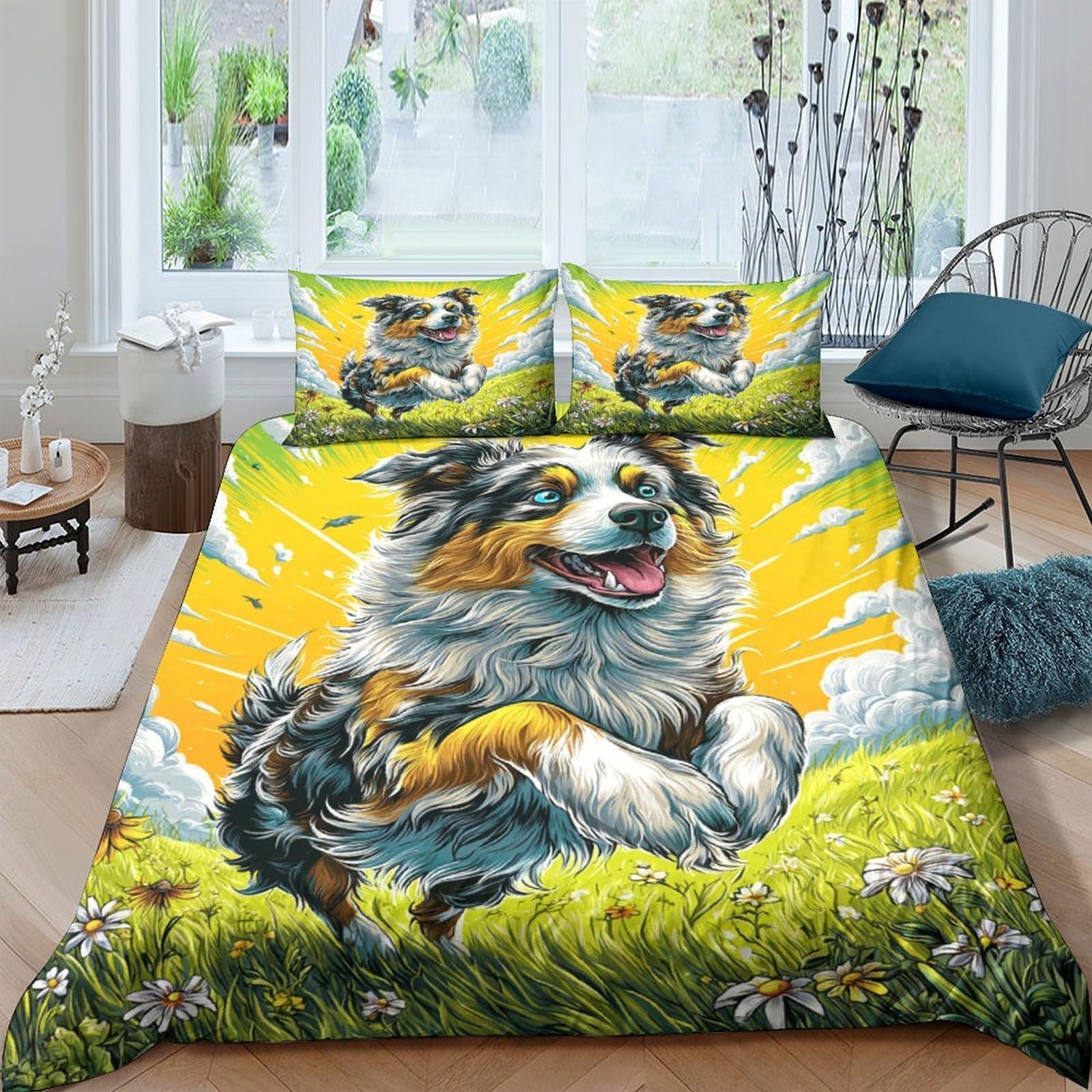Housse de couette 260x220 chien courant parure de lit super douce 3pcs