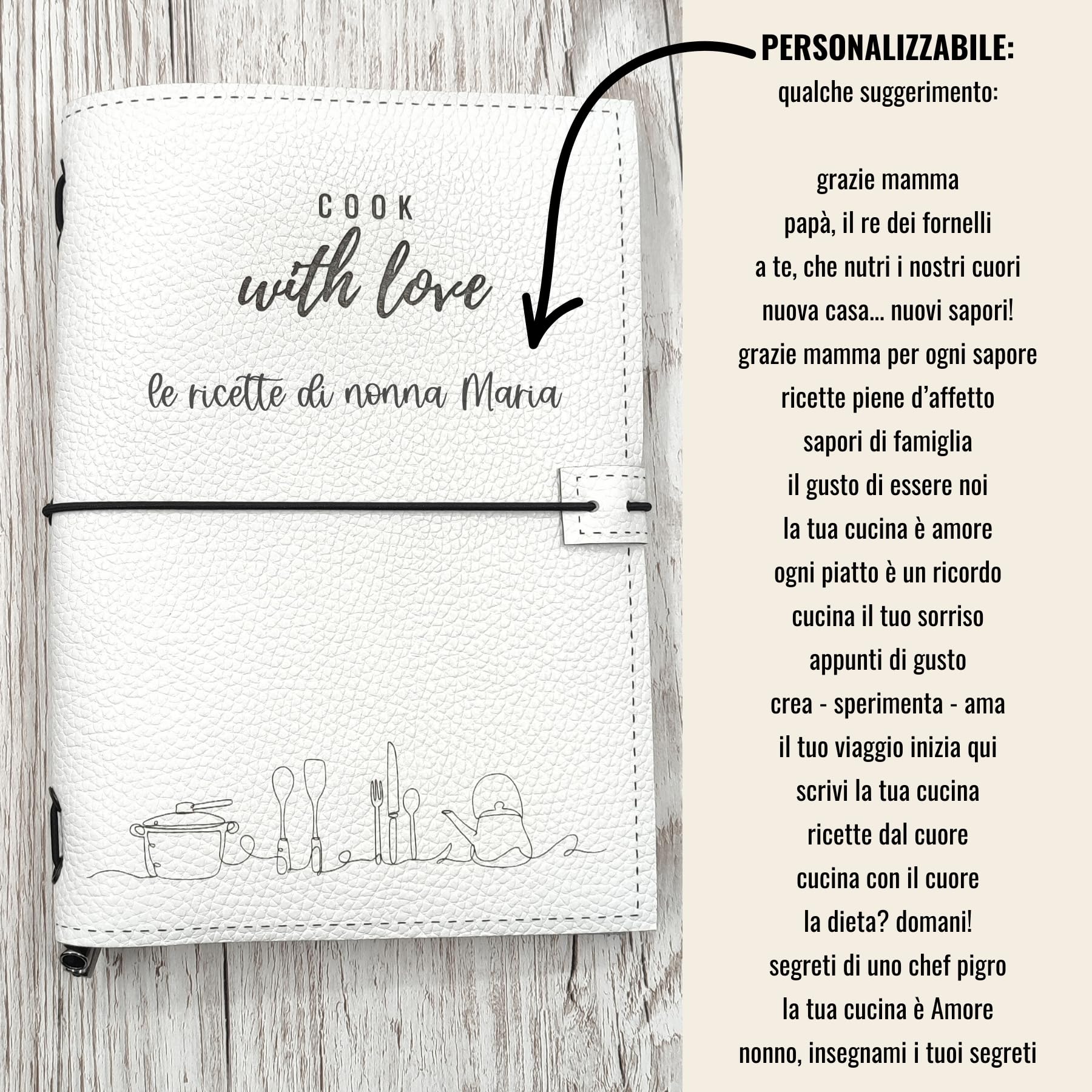 Il mio ricettario da scrivere con copertina Personalizzabile in pelle | In stile Midori, Formato A5, contiene 3 quaderni per scrivere le tue ricette | Idea regalo per nonna, mamma, amiche e amici
