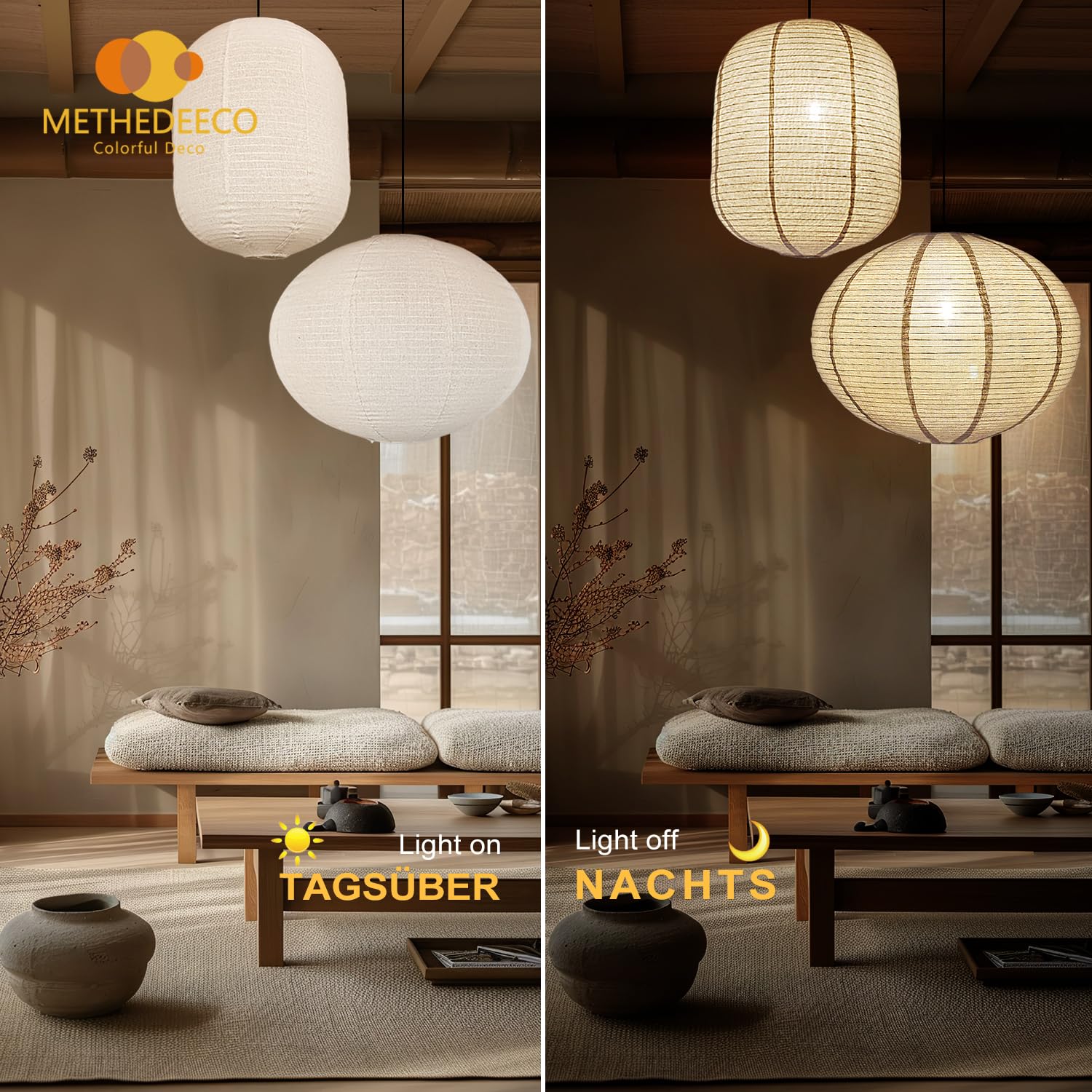 METHEDEECO 2er Set Pendelleuchtenschirm 50 x 39 cm, ovaler Lampenschirm für Hängelampe in Leinenoptik, großer Lampenschirm beige natur, nur Schirm für Wohnzimmer Schlafzimmer Esszimmer