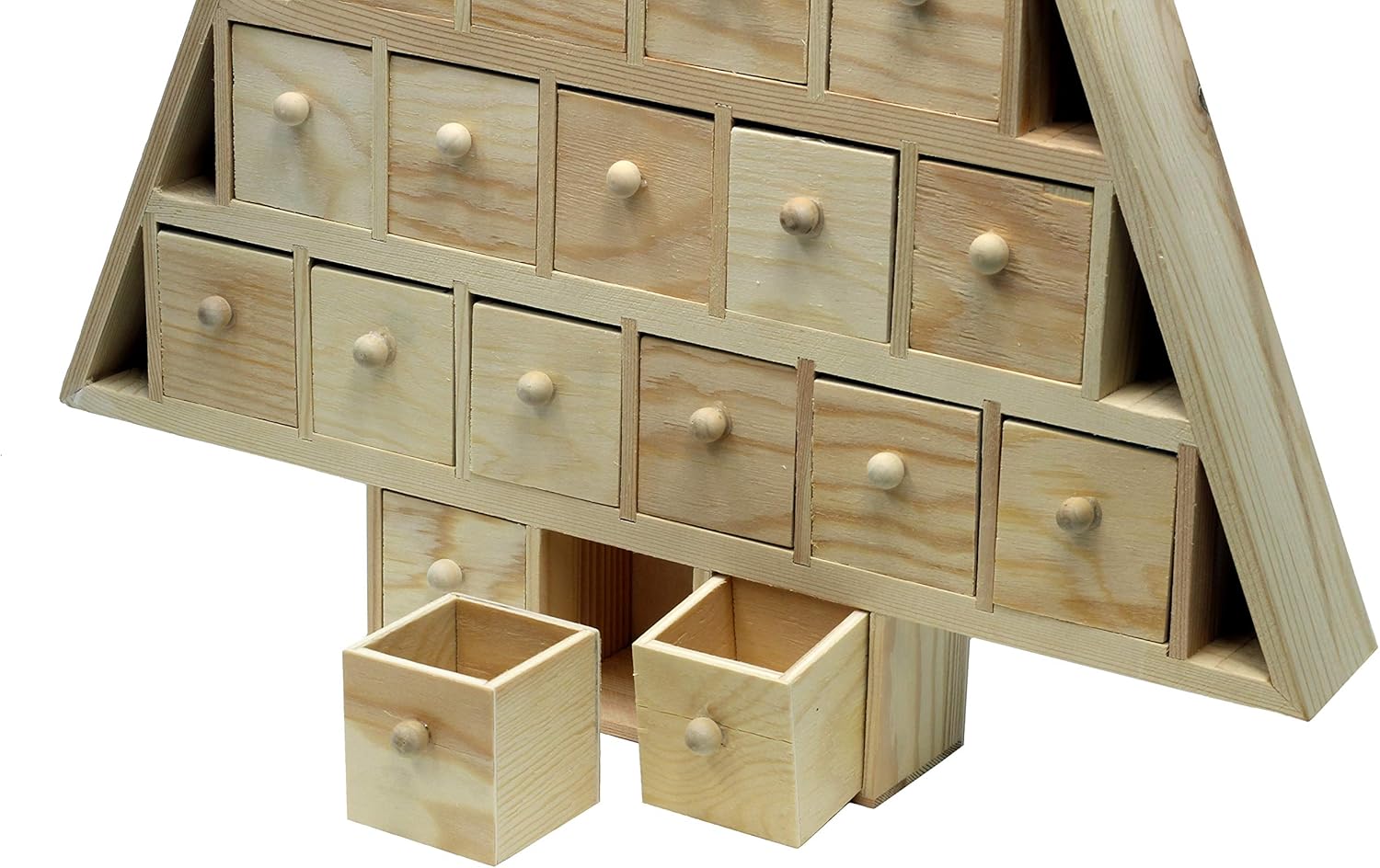 Creative Hobbies 20 Inch Tall Christmas Tree Shaped Advent Calendar - Countdown with 24 Removable, Fillable Drawers | Unfinished Wood, Ready to Decorate | Free Finishing Ideas Book