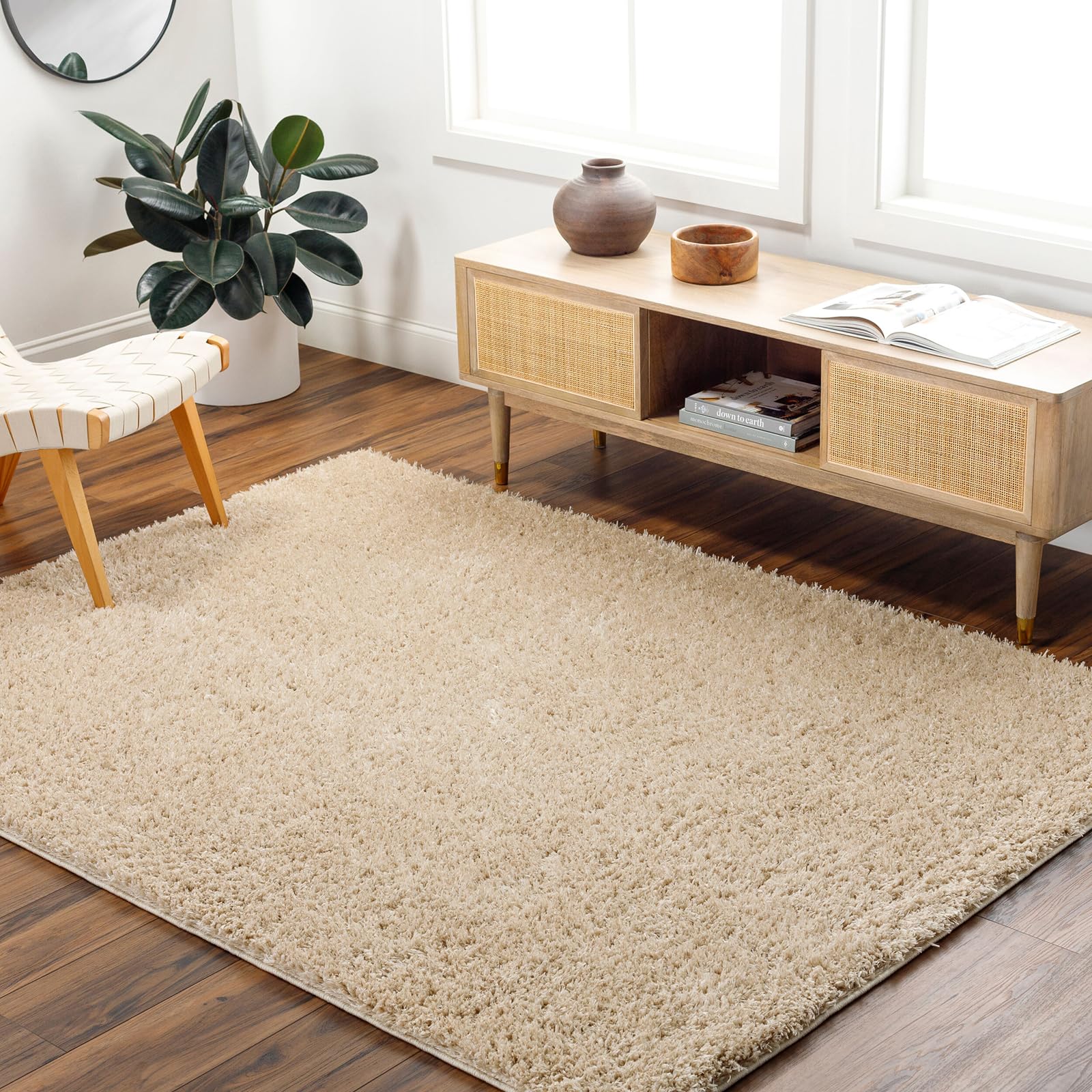 Livabliss SOSO Shaggy Rug - Solid Color Plush Pile - Beige Brown - 160 x 213 cm - Polyester