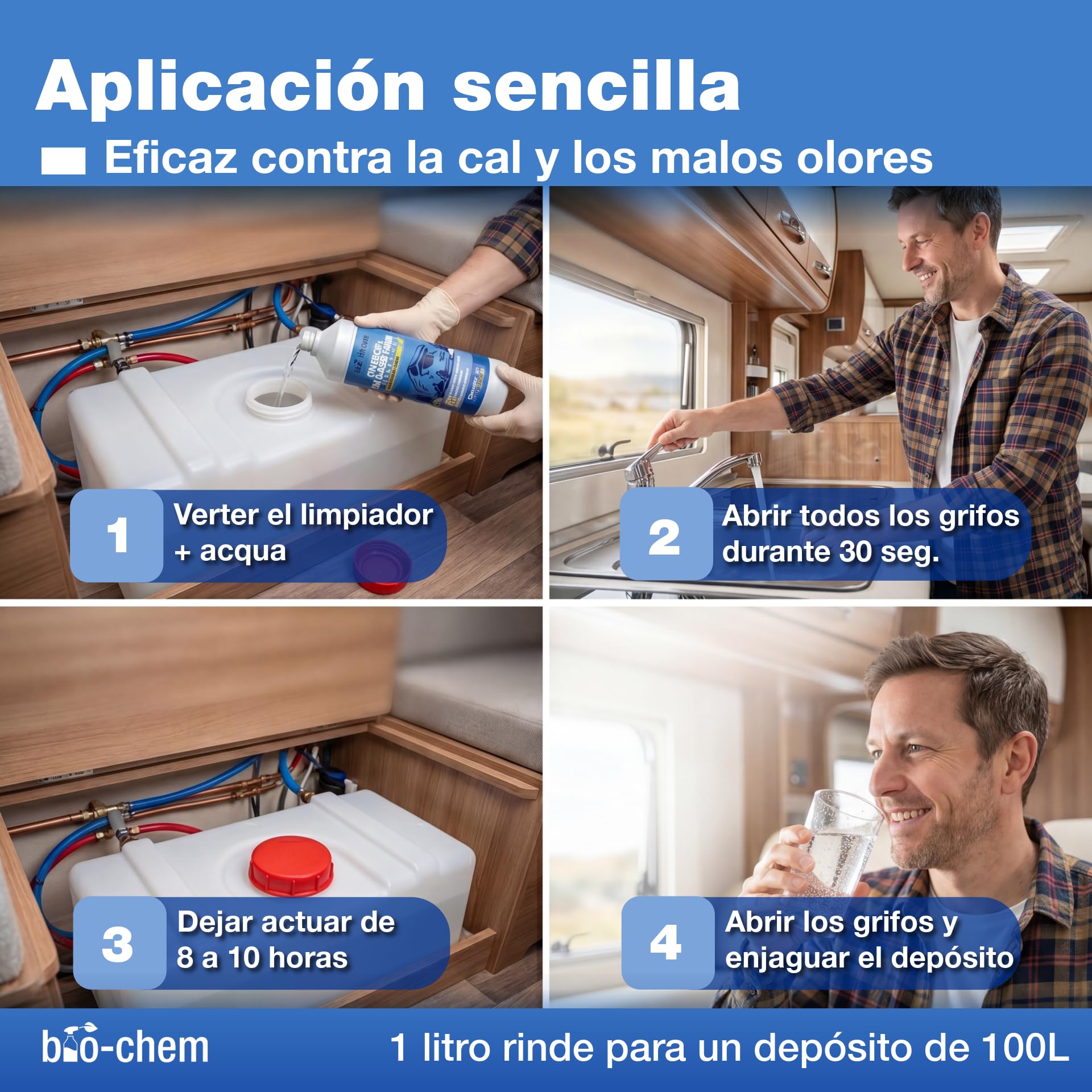 bio-chem - Limpiador de depósitos de Agua Dulce 2 x 1L - Mantenimiento de depósitos de caravanas y autocaravanas - Productos y Accesorios para campistas
