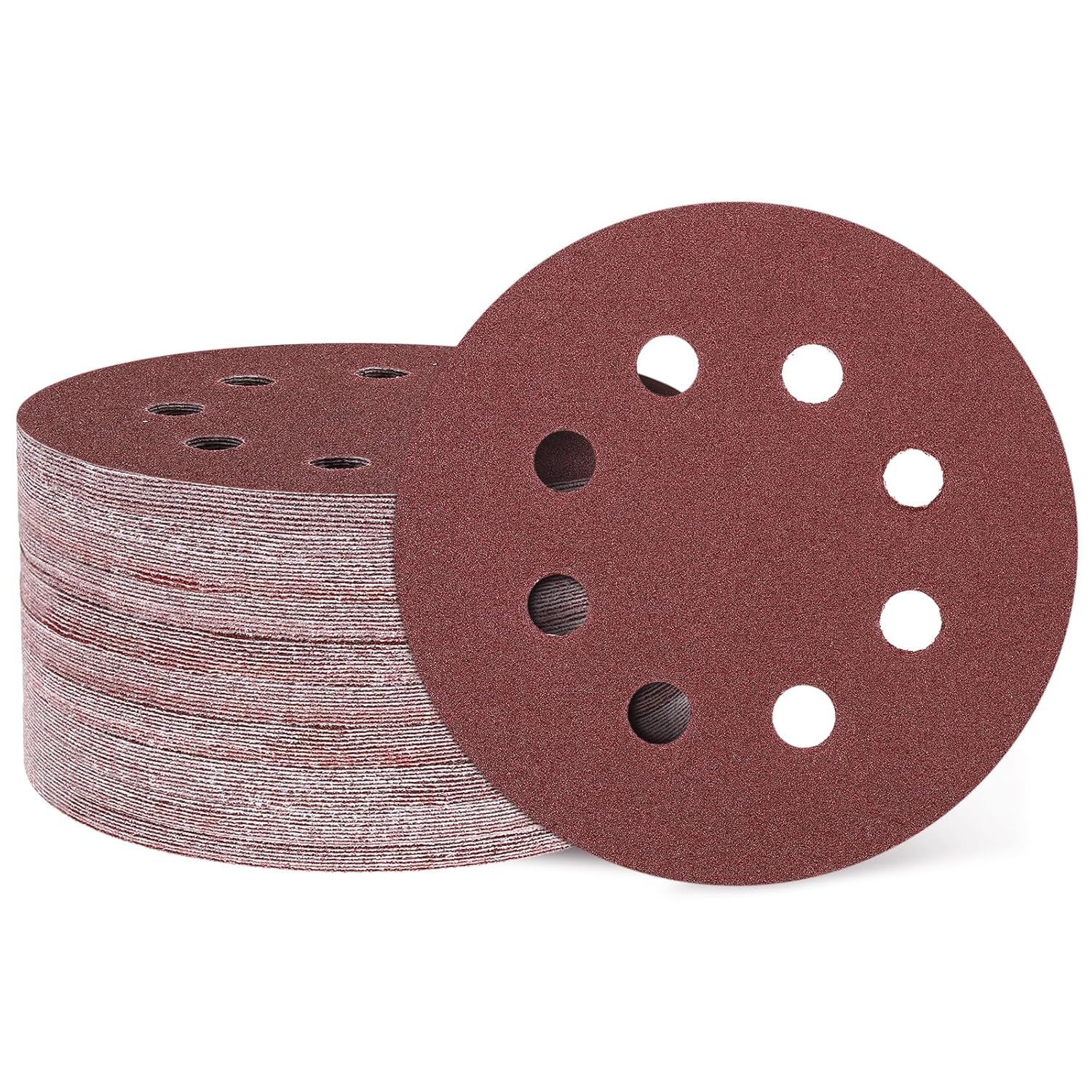 HARFINGTON 150 Pcs 5 Inch Sanding Discs, 100 Grit Hook and Loop Sandpaper, 8-Hole Aluminum Oxide Round Orbital Sander Sandpaper for Woodworking Automotive Metal Polishing, Red