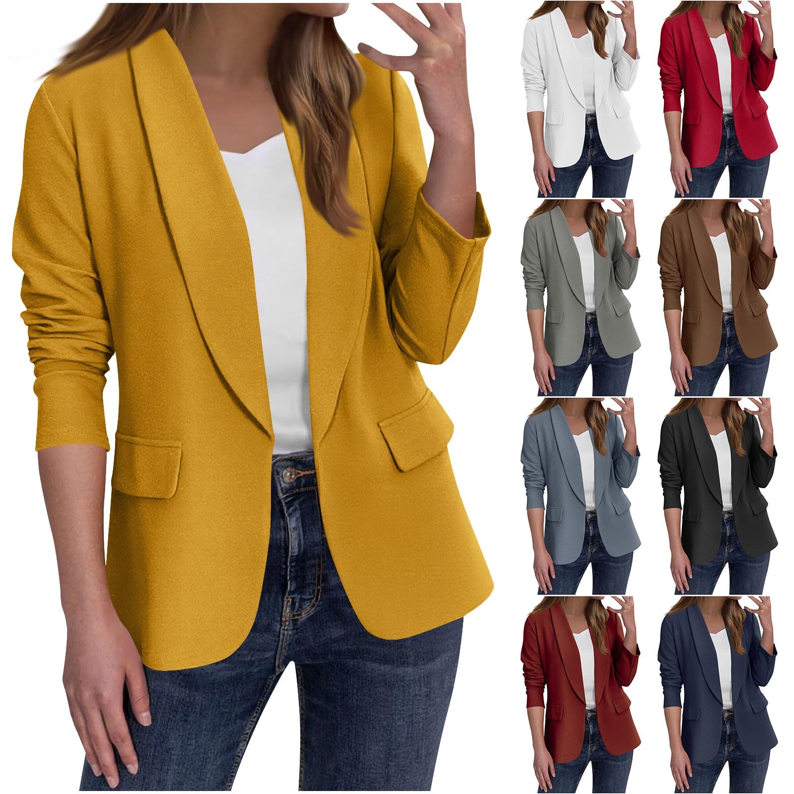 Blazers for Women Business Casual Long Sleeve Open Front Blazer Jacket Solid Trendy Fitted Suit Jackets with Pockets