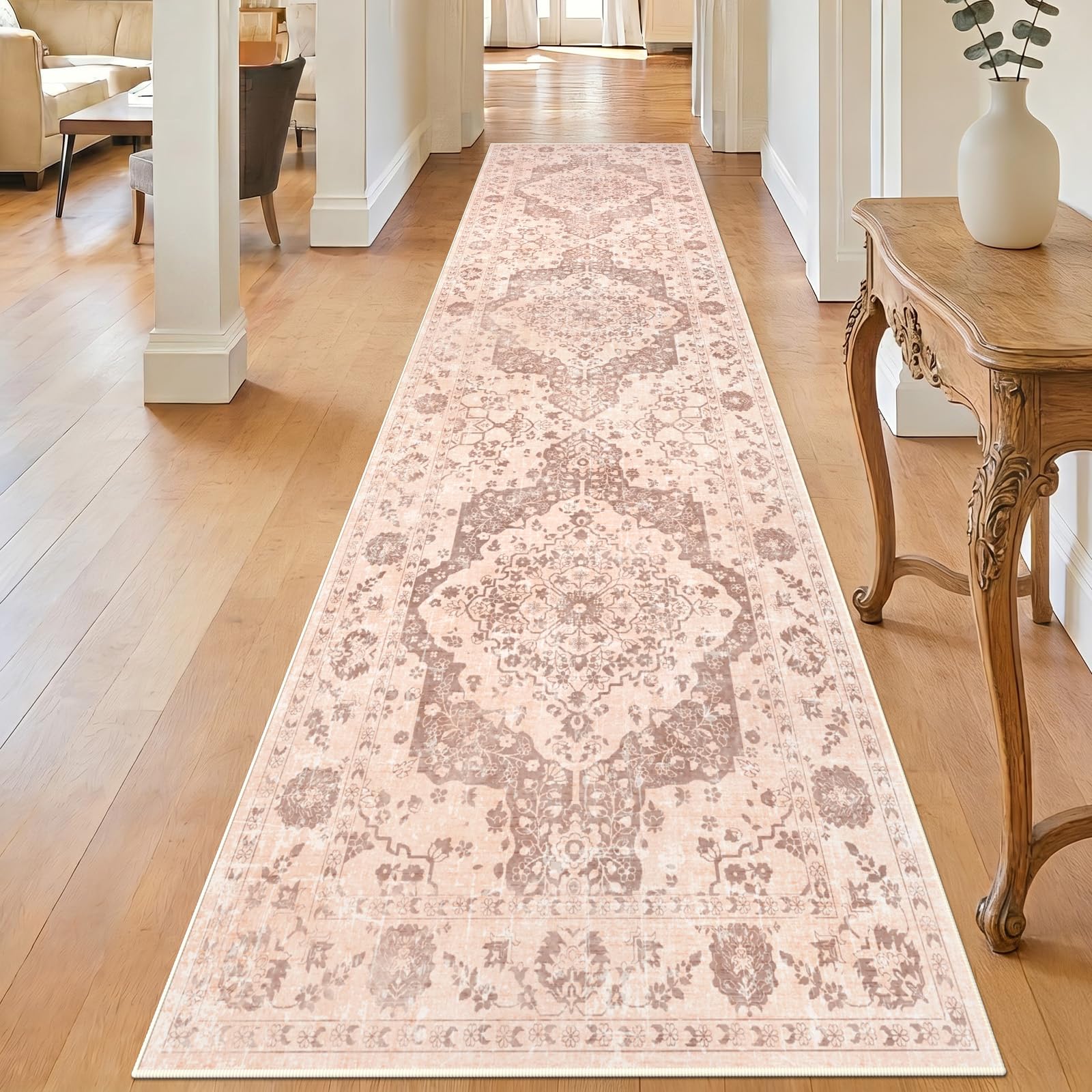TUKDAK Vintage Teppich Wohnzimmer, Waschbarer Teppich Schlafzimmer, Boho Kurzflor Esszimmer Teppich Läufer Flur, Weich rutschfest Waschbar Kinder Teppiche für Küche Kinderzimmer