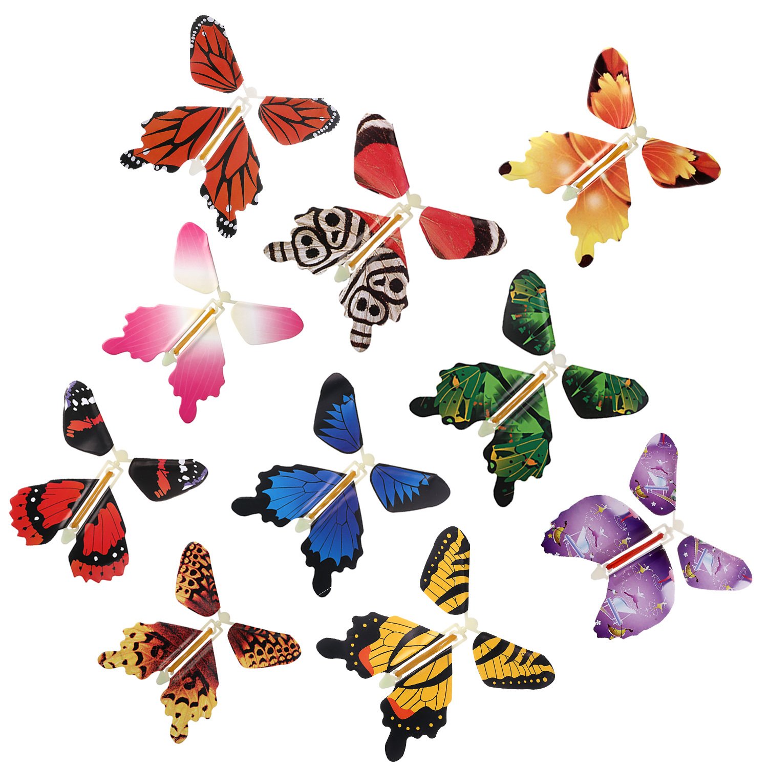RINHOO 10Pcs Magic Fairy Flying in The Book Butterfly Rubber Band Powered Wind Up Butterfly Toy Great Surprise Wedding Birthday Gift