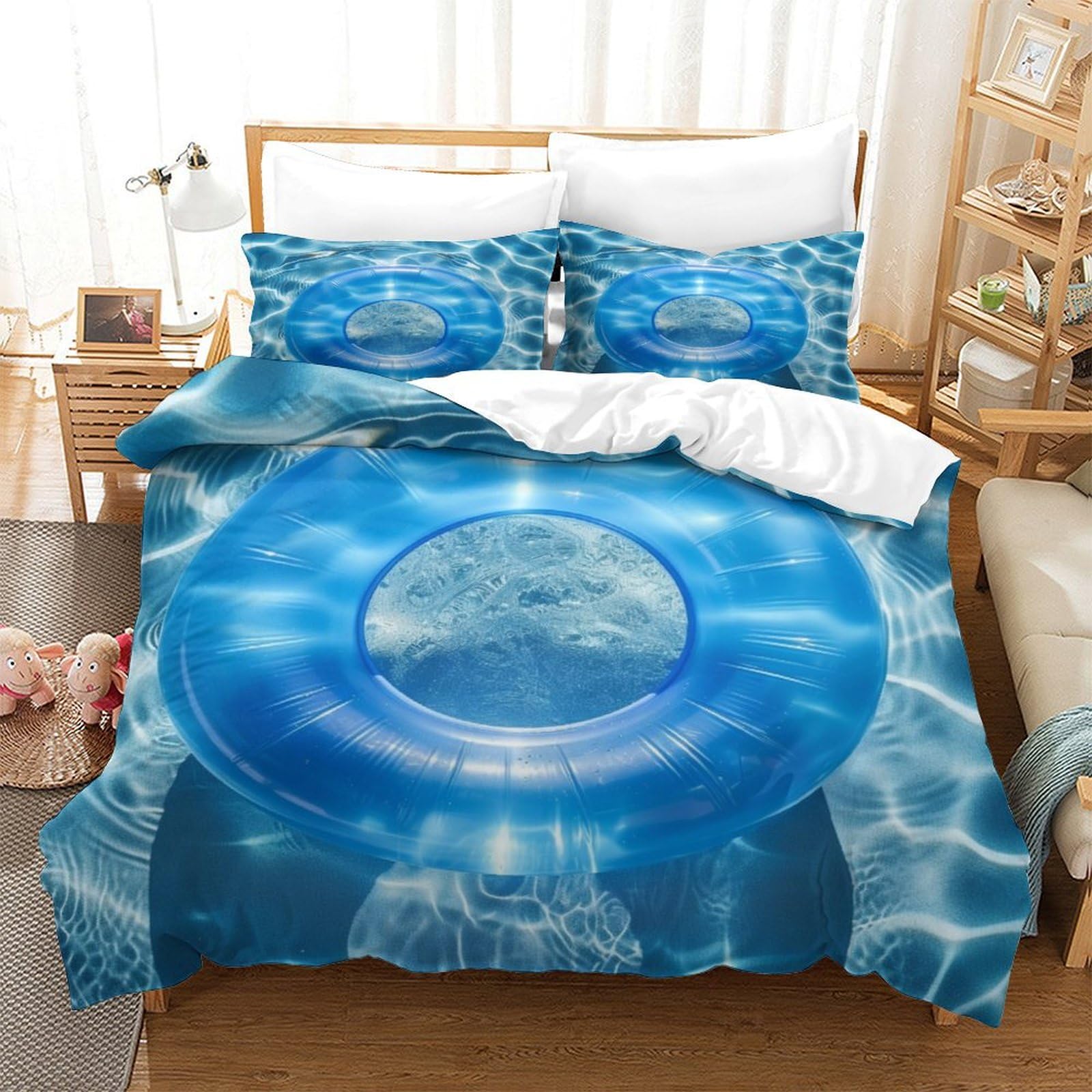 P1s9u7w5y Water Ripple Refreshing Pool 3D Printed Duvet Cover Set 3Pcs Microfiber Water Pattern Bedding Set Double（200X200cm）