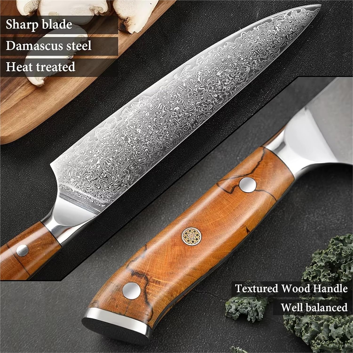 Damascus Steel Kitchen Knife Set 1-8 Pcs Pro Japanese Chef Knives Sharp Chef Santoku Slicing Utility Paring(7 Inch Santoku knife)