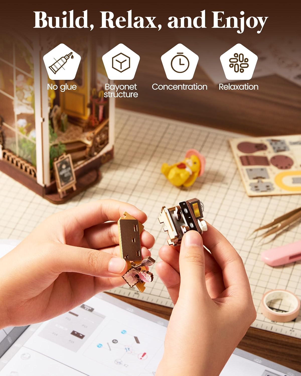 Rolife DIY Book Nook Kits for Adults, Miniature Dollhouse Booknook Kit, 3D Wooden Puzzle Creative Decorative Bookends Bookshelf Diorama Insert Crafts Hobbies Gifts (Holiday Café) - Image 2