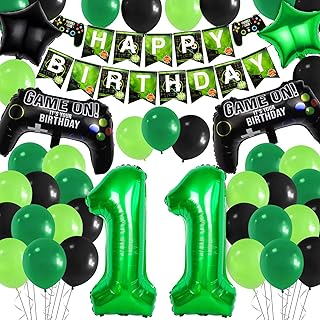 11th Video Game Birthday Party Set Include Happy Birthday Banner Video Game Balloons Controller Balloons Green Black Stars Aluminum Foil Balloons Kit Decorationsâ€¦