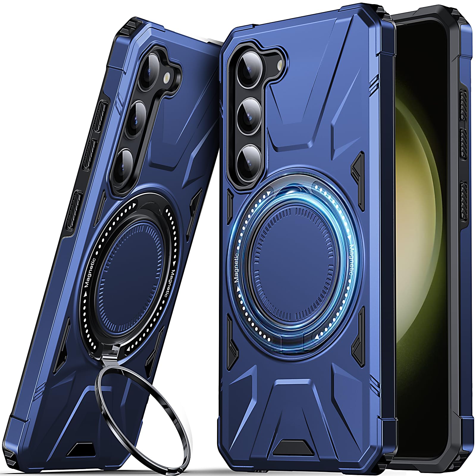 DASFOND Armor Shockproof Galaxy S23 Case, Hard Rugged, with 360 Rotate Ring Kickstand, Heavy Duty Protection Hard Phone Case Cover for Samsung Galaxy S23, Blue