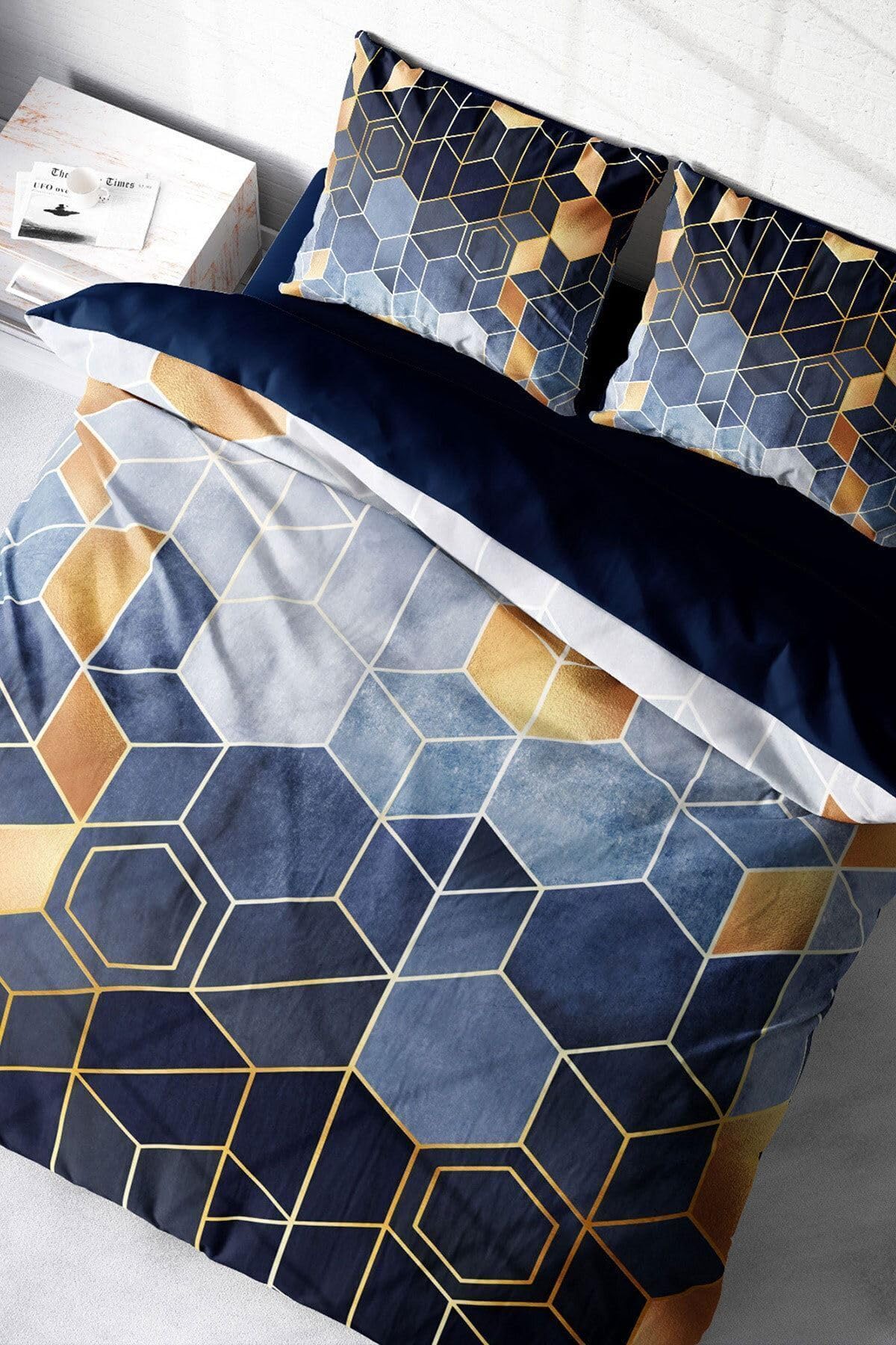 MONOHOME Arty Blue 3D Pamuk Saten Çift Kişilik Nevresim Takımı, monohome18115