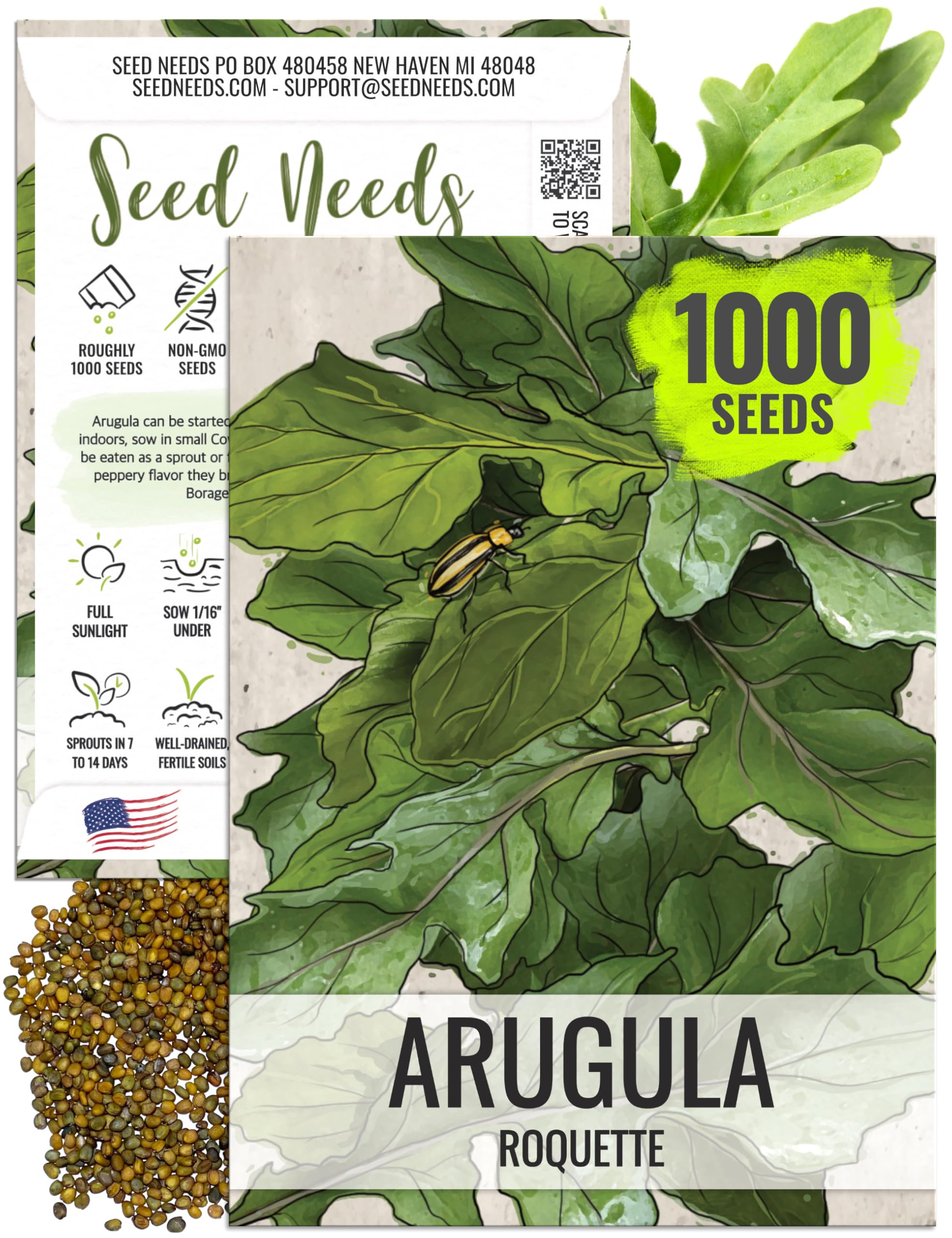 Seed Needs Arugula Seeds for Planting Roquette/Rocket - Non-GMO Heirloom & Untreated - Grow an Outdoor Herb/Vegetable Garden for Home Grown Produce (1 Pack)