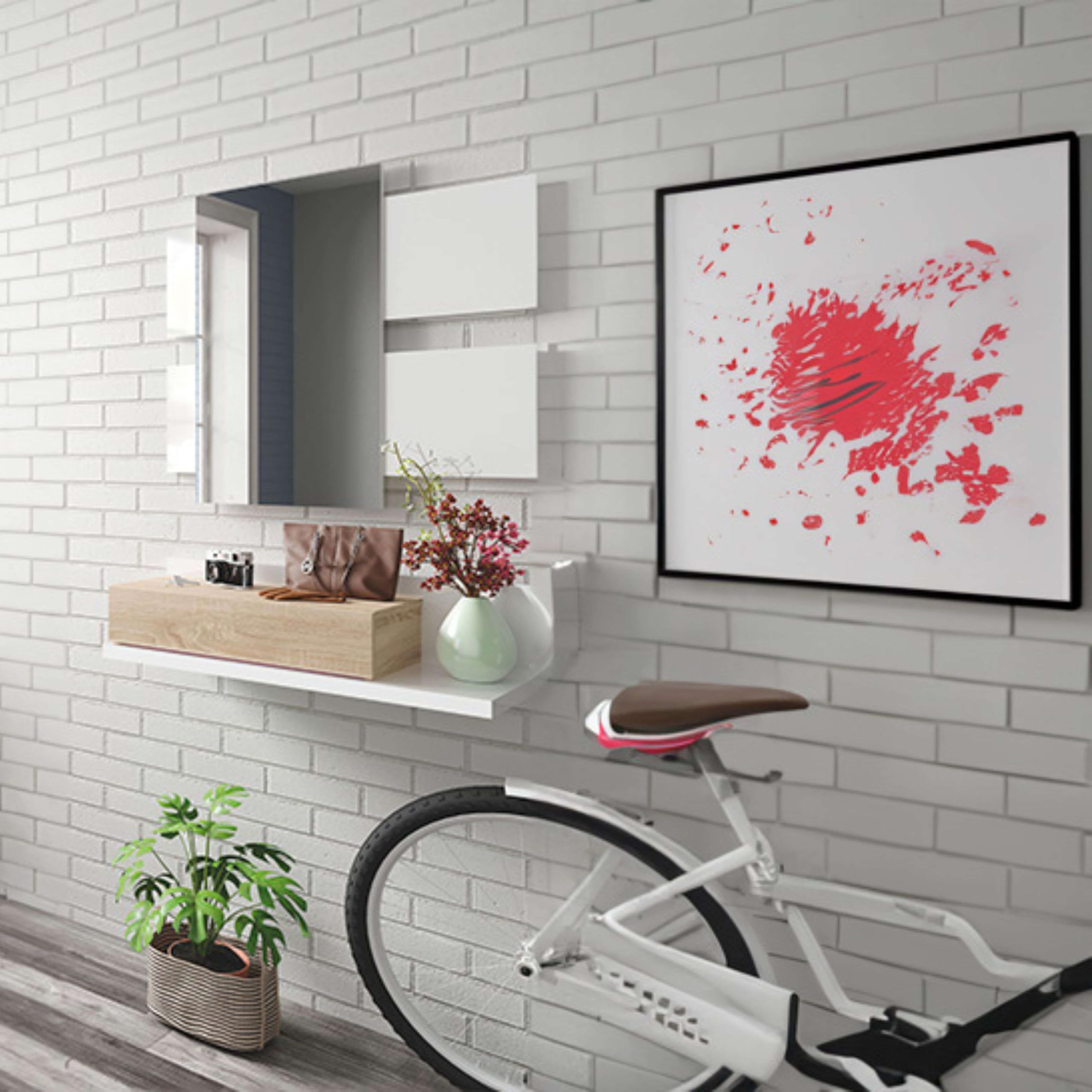 Miroytengo Mueble Recibidor Entrada Tekkan Estilo Nórdico Color Blanco Artik y Roble Canadian 75 cm