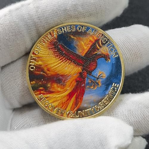 Miniatura 5 de Fuera de las cenizas de la adicción Phoenix Rising from Flames Sobriety Chip AA Medallion Recovery Coin