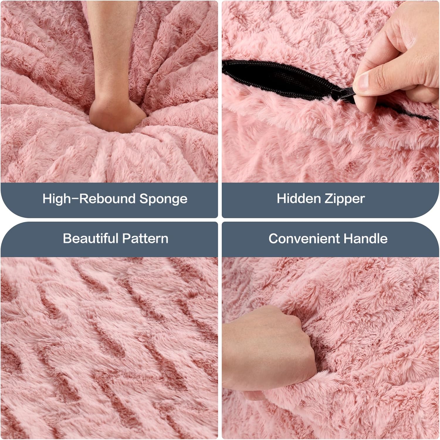 4ft Bean Bag Chairs for Adults Large Beanbag Chair with Chevron Plush Fur Cover Big Bean Bag Chair for Living Room Bedroom Dorm (Pink) - Image 4