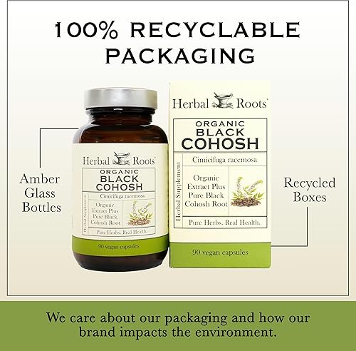 Miniatura 5 de Herbal Roots Raíz de cohosh negro orgánico  Extra fuerte  Menopausia y apoyo menstrual para mujeres  90 cápsulas, vegano