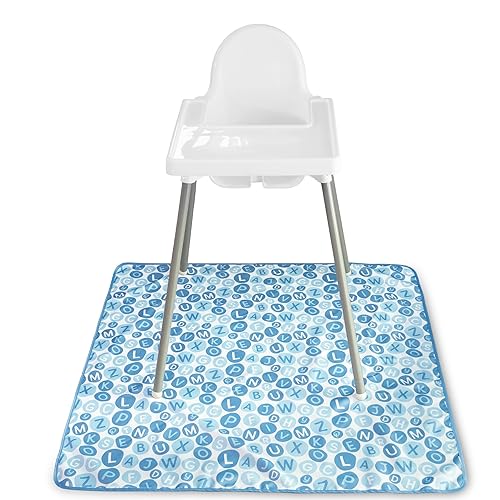 S&T INC. Tapete de salpicaduras para debajo de la silla alta, resistente al agua, 42 x 42 pulgadas, alfabeto azul Alfabeto azul,Verde,Dispersión