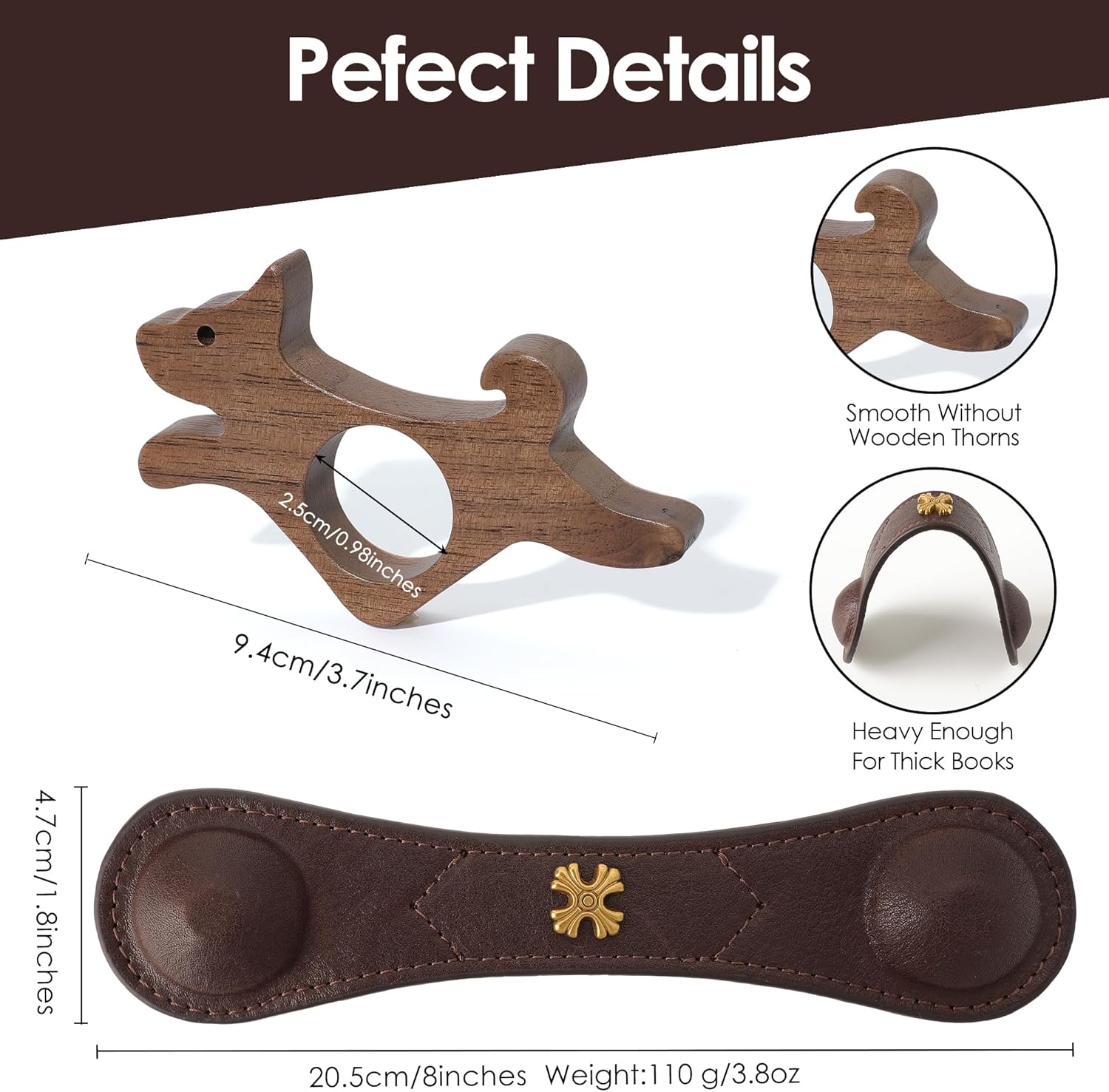 Wooden Book Thumb Page Holder for Women Men Leather Weighted Bookmarks Book Weight Page Holder Reading Accessory Gift for Reader Writer Lover Book Worm Mom Father Gift (PH02Page Holder-Dog, Large)