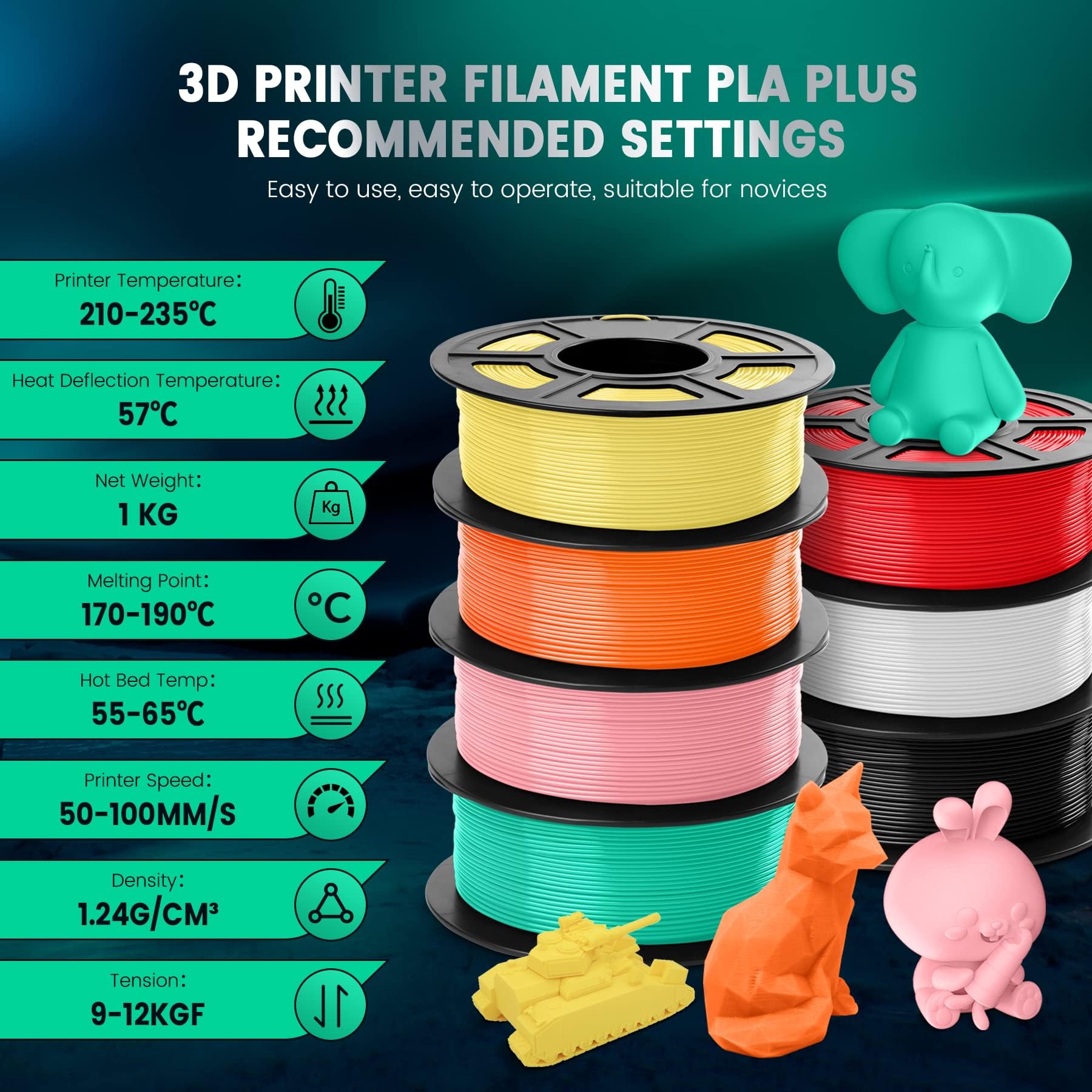 SUNLU PLA Plus filamento per stampante 3D, Filamento PLA+ 1.75mm, Filamento ad alta resistenza compatibile con stampanti 3D FDM, Precisione dimensionale +/- 0.02 mm, Bobina da 1kg (2.2LBS), Oro