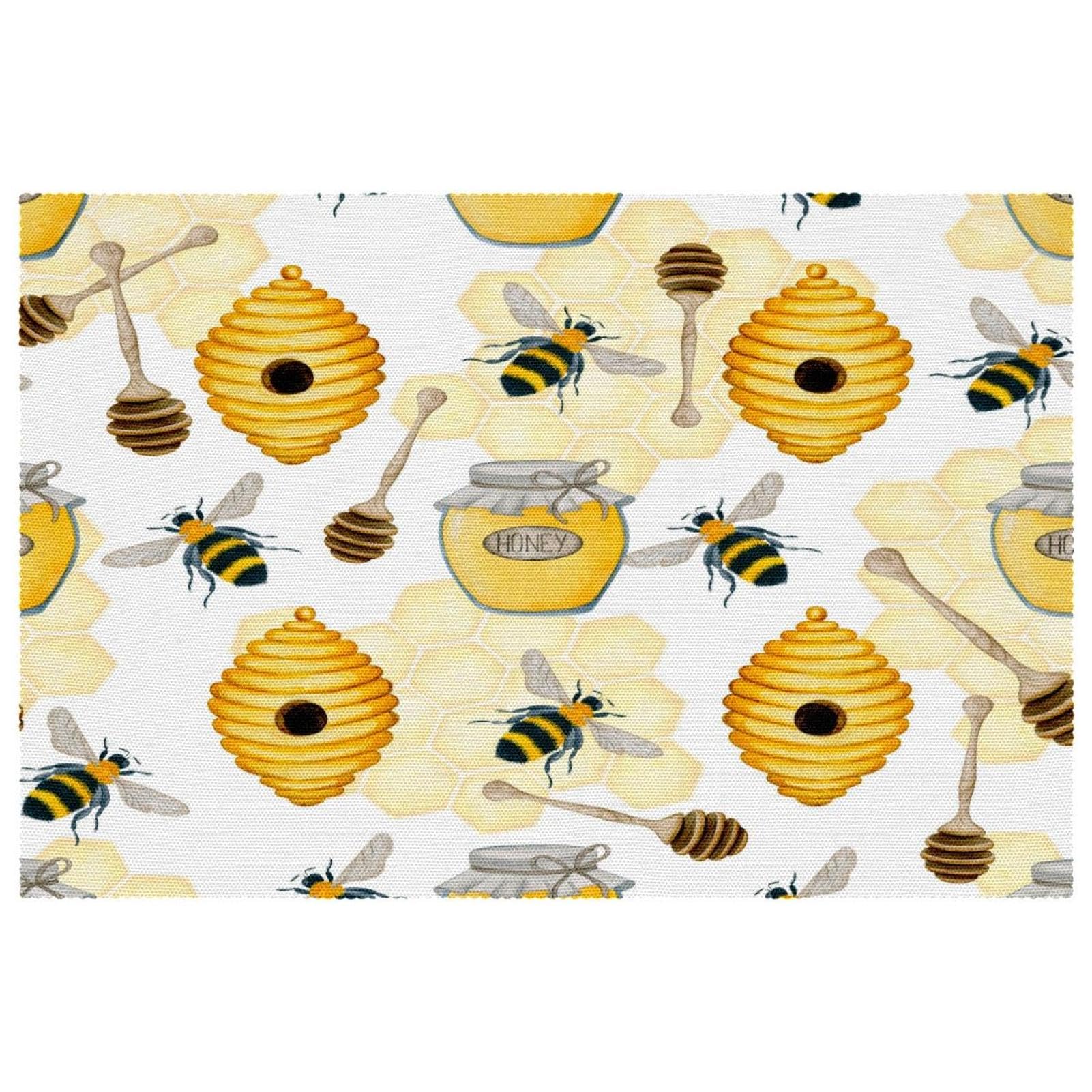 Sets de table en tissu Oxford lot de 4 dessous d'assiette lavables forme pot de miel et ruche