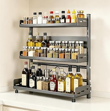 Countertop Tiered Spice Rack Shelf, Adjustable Kitchen Seasoning Organizer