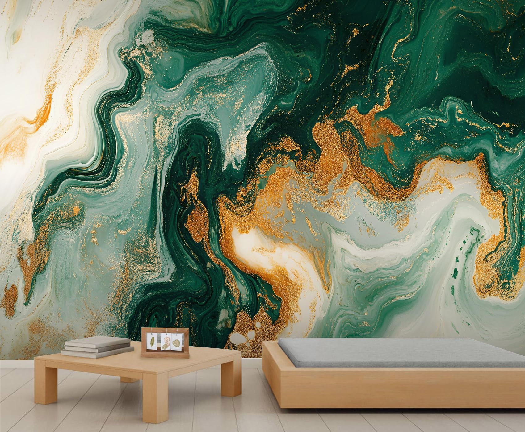 Emerald Green Marble Mural 300x210cm European Style Mural Wallpaper Luxury Wallpaper for Living Room Marble Wall Decor (Not Peel n' Stick)