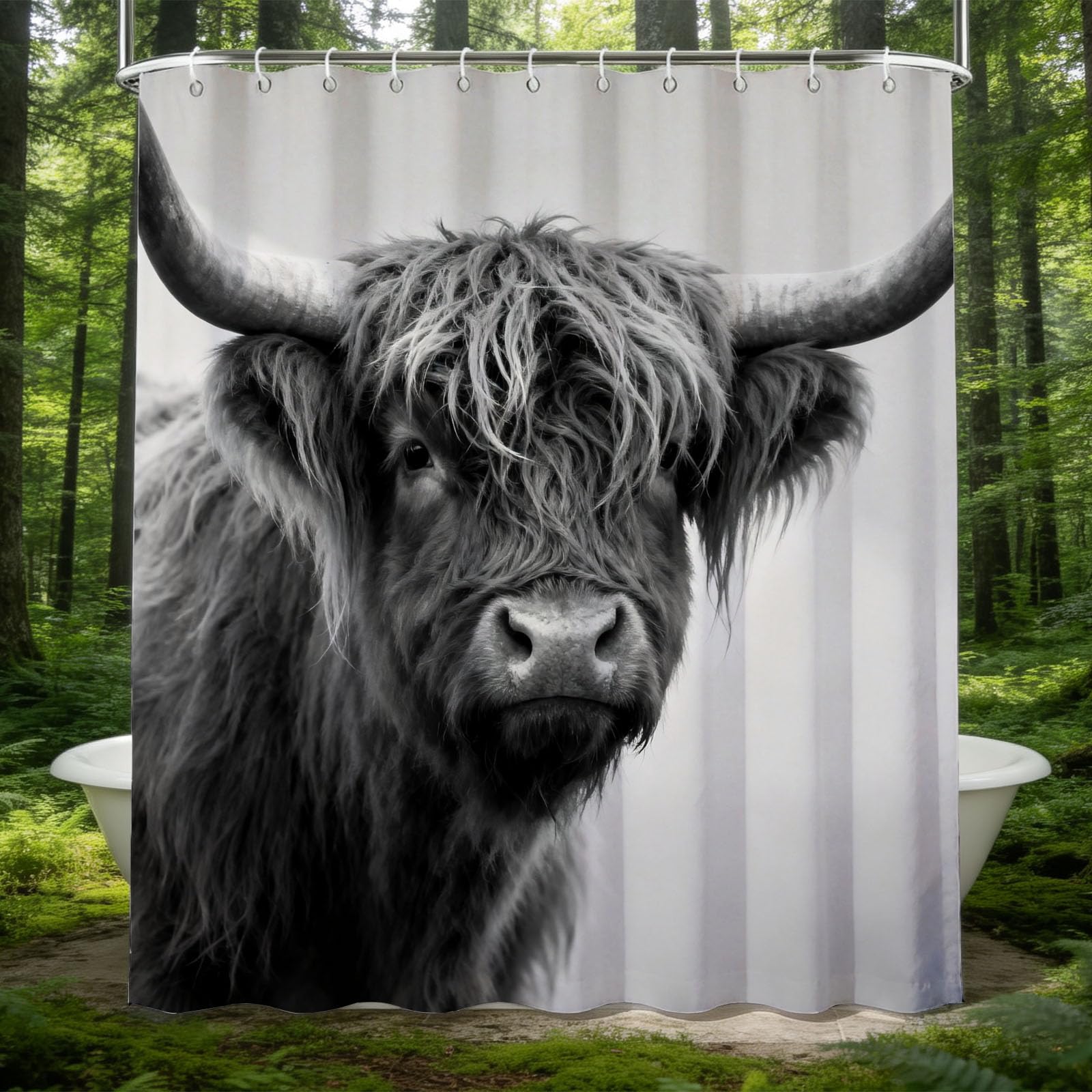 Hongduo 3D Highland Cow Shower Curtain for Stalls Bathtubs Wild Animal Bathroom Decor Shower Curtain Set Polyester Fabric Waterproof 180x180cm/71X71 Inch with Hooks