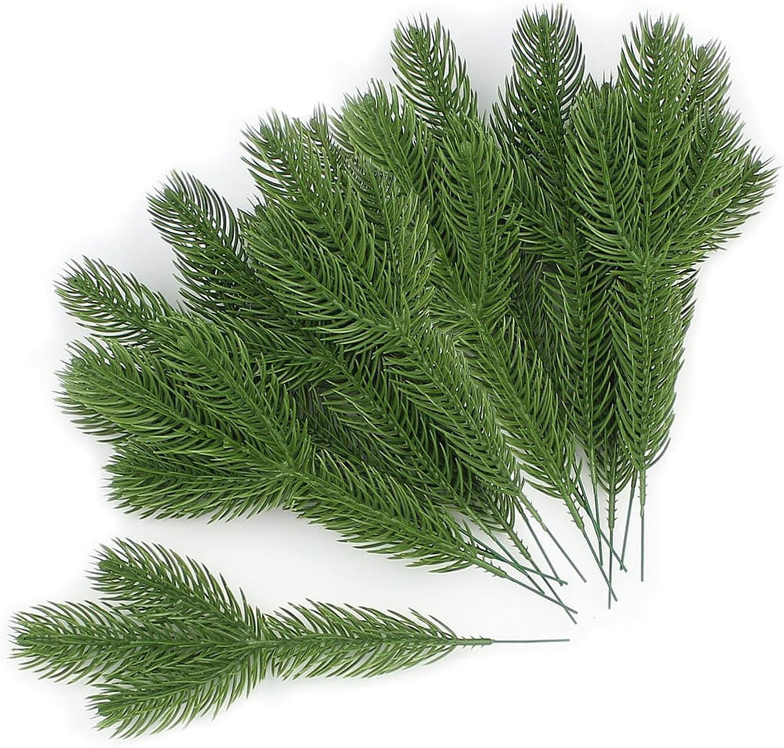 Artificial Pine Branches Green Leaves Needle, Faux Fir Tree Christmas Foliage, Xmas Tree Sprigs Picks, Fake Leaves Wreath Garland Making Supplies Greenery Decoration