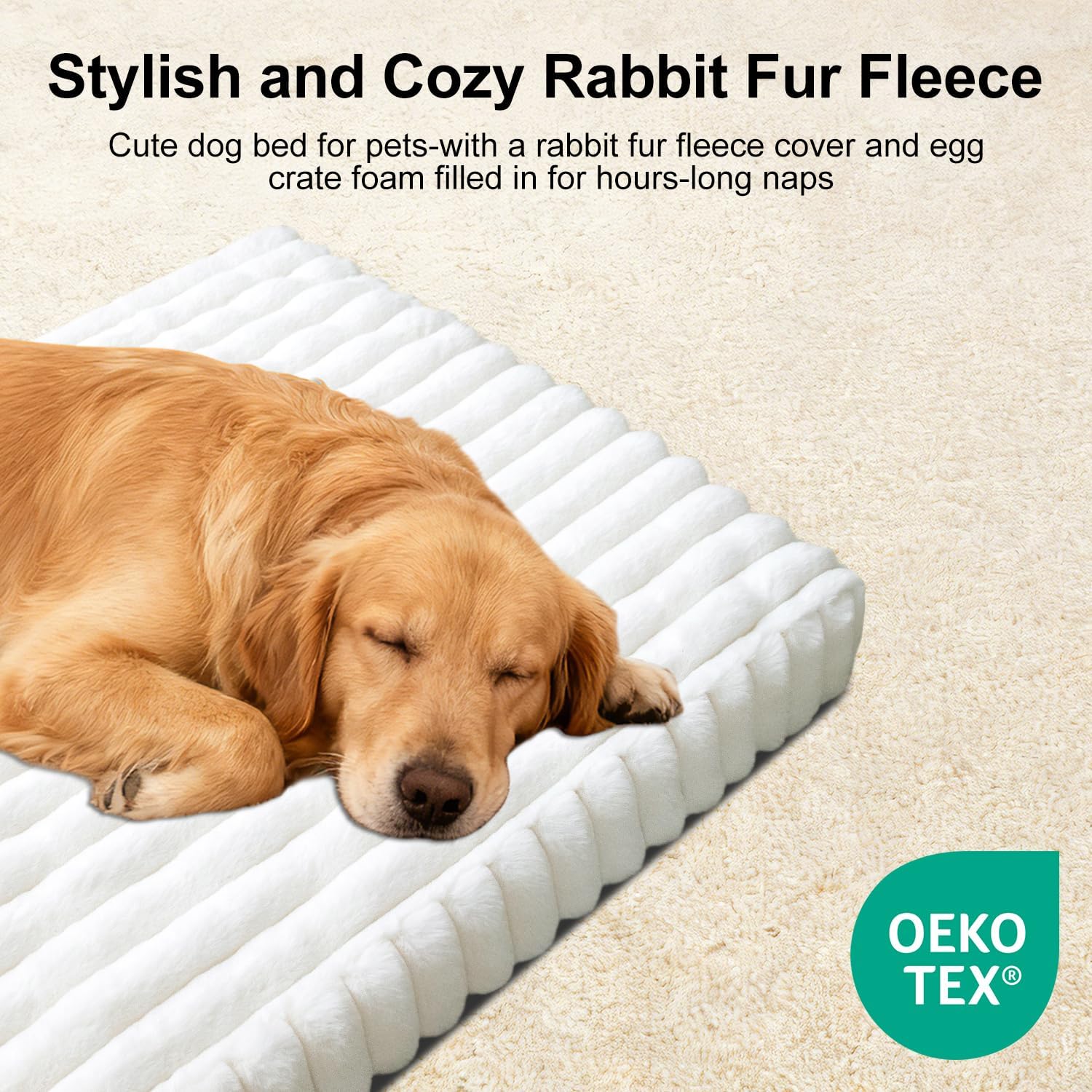 Dog Beds Flat Dog Crate Bed Waterproof for Meduim Large Dogs with Plush Removable Washable Cover Anti Slip Bottom for Indoor,Cream,41.7"x26.8"