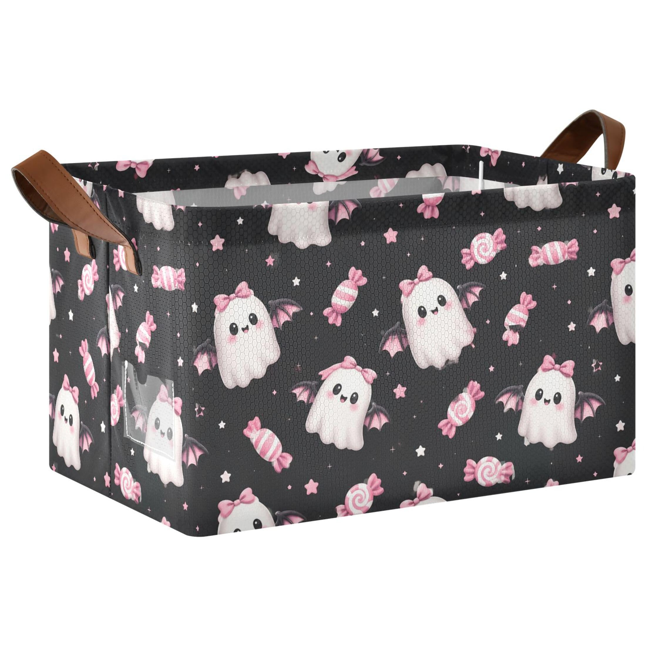 Kutsu Ghosts Foldable Storage Basket Collapsible Bin With Handles For Shelves