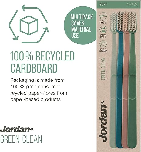 Miniatura 3 de Jordan Green Clean - Cepillo de dientes manual sostenible, ecológico, diseño escandinavo, cerdas suaves, colores mezclados, 4 unidades