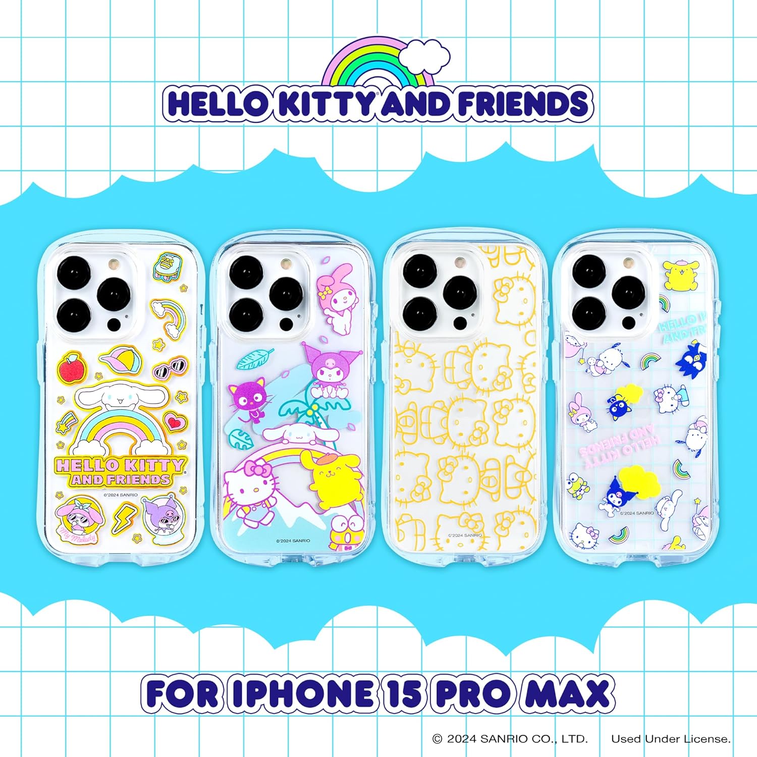 iFace Hello Kitty and Friends Clear Compatible with iPhone 15 Pro Max Case [Look in] Drop Tested Hybrid Cell Phone Grip Cover – Over The Rainbow