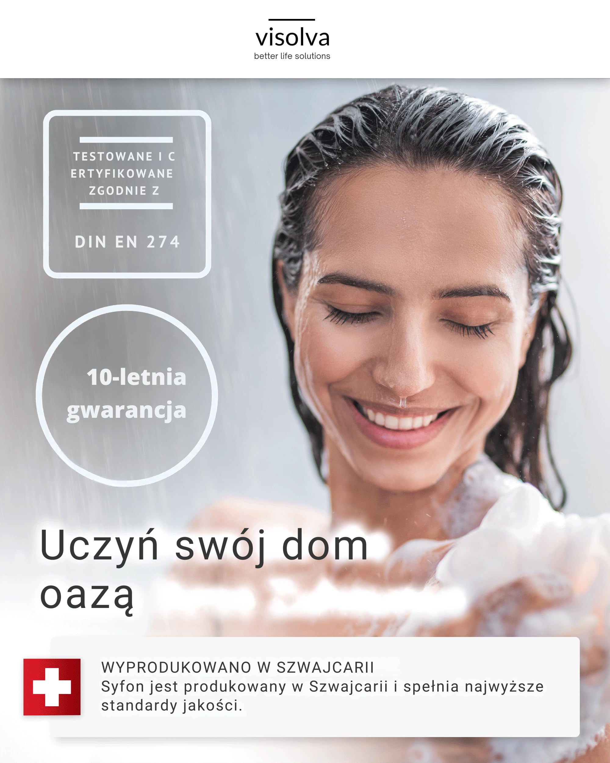 Flow syfon do brodzika prysznicowego, 90 mm, zapobiega zapchaniu się i zapachom, idealny do budowy i renowacji, ze Szwajcarii