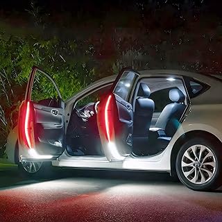 Car Door Safety LED Warning Lights, Dual Color Red and White, 12V, 2-Piece Set