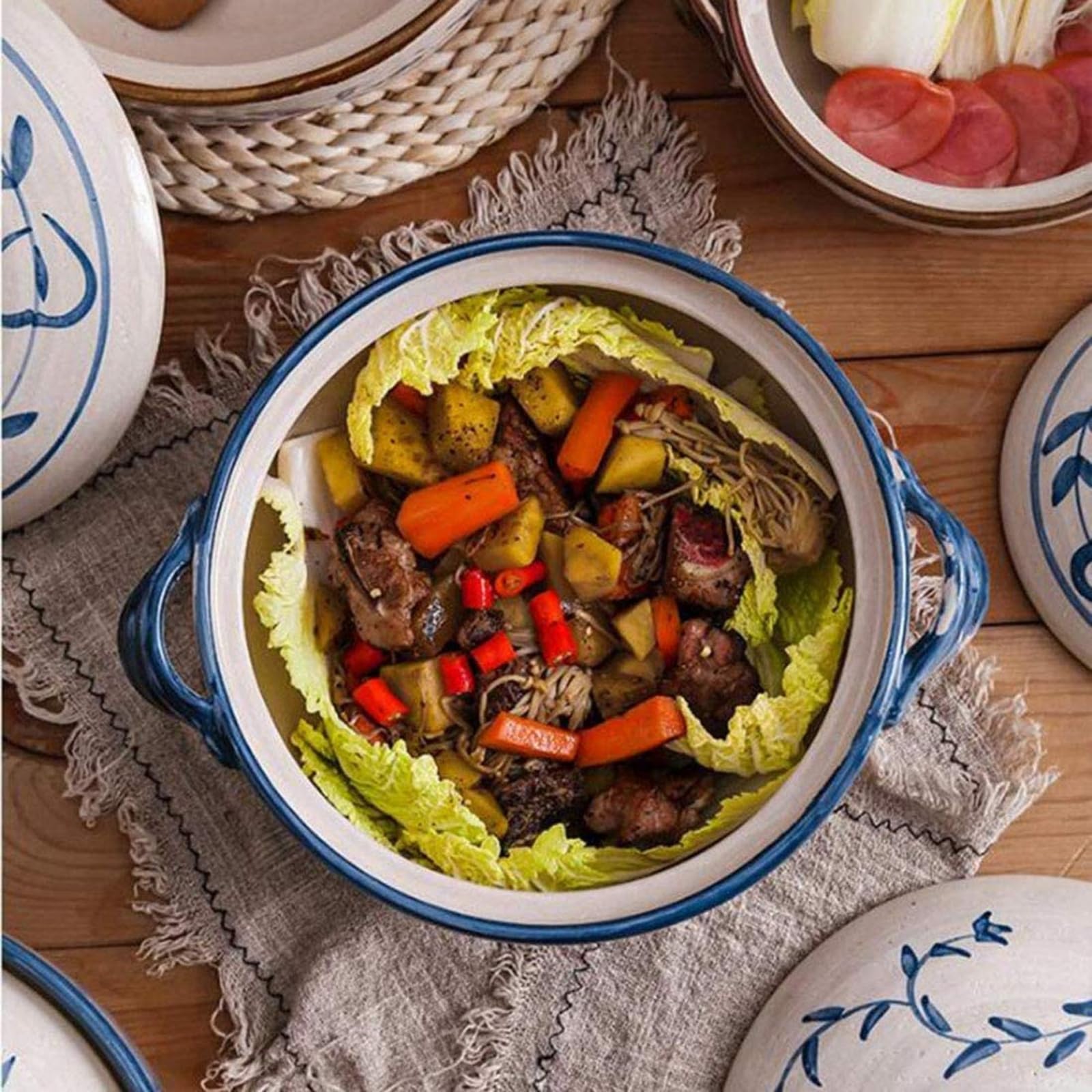 Olla de arcilla tradicional japonesa para olla caliente, cocinar al vapor, cocinar a fuego lento, cazuela y guisar