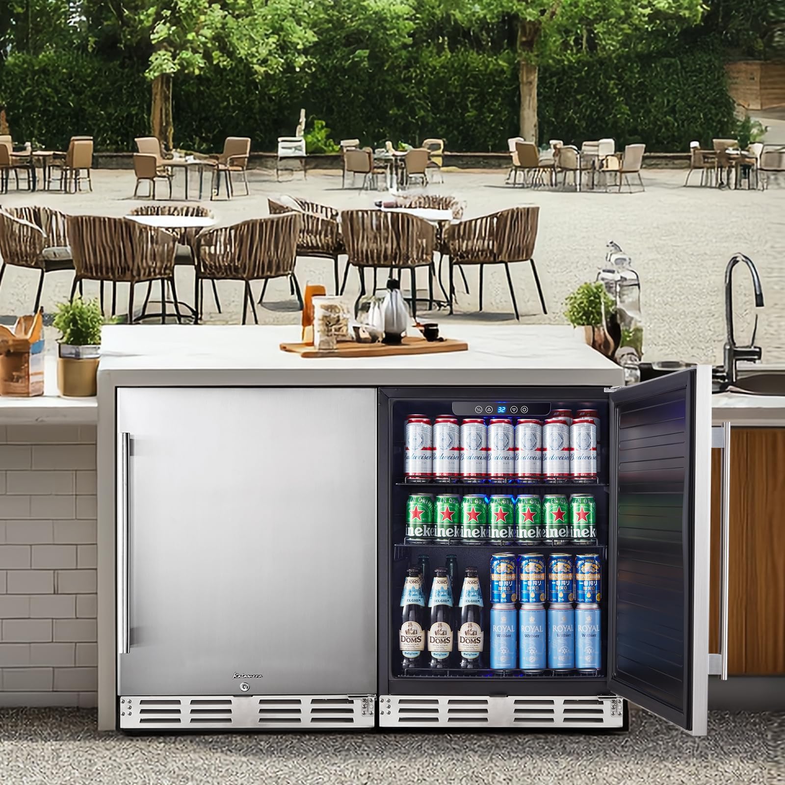 Kalamera Beverage Refrigerator 24 Inch, Under Counter 150 Cans Mini Drinks Fridge With Stainless Steel Door, Beverage Cooler Built-In And Freestanding, 32-40℉ Temperature Range on Fridge.com - View 5