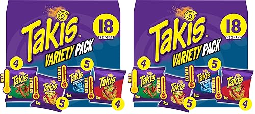 Takis Paquete variado de 18 unidades1 oz, chips de tortilla enrollados mixtos de sabores surtidos  (5) Fuego, (5) Blue Heat, (4) Nitro, (4) Fajitas