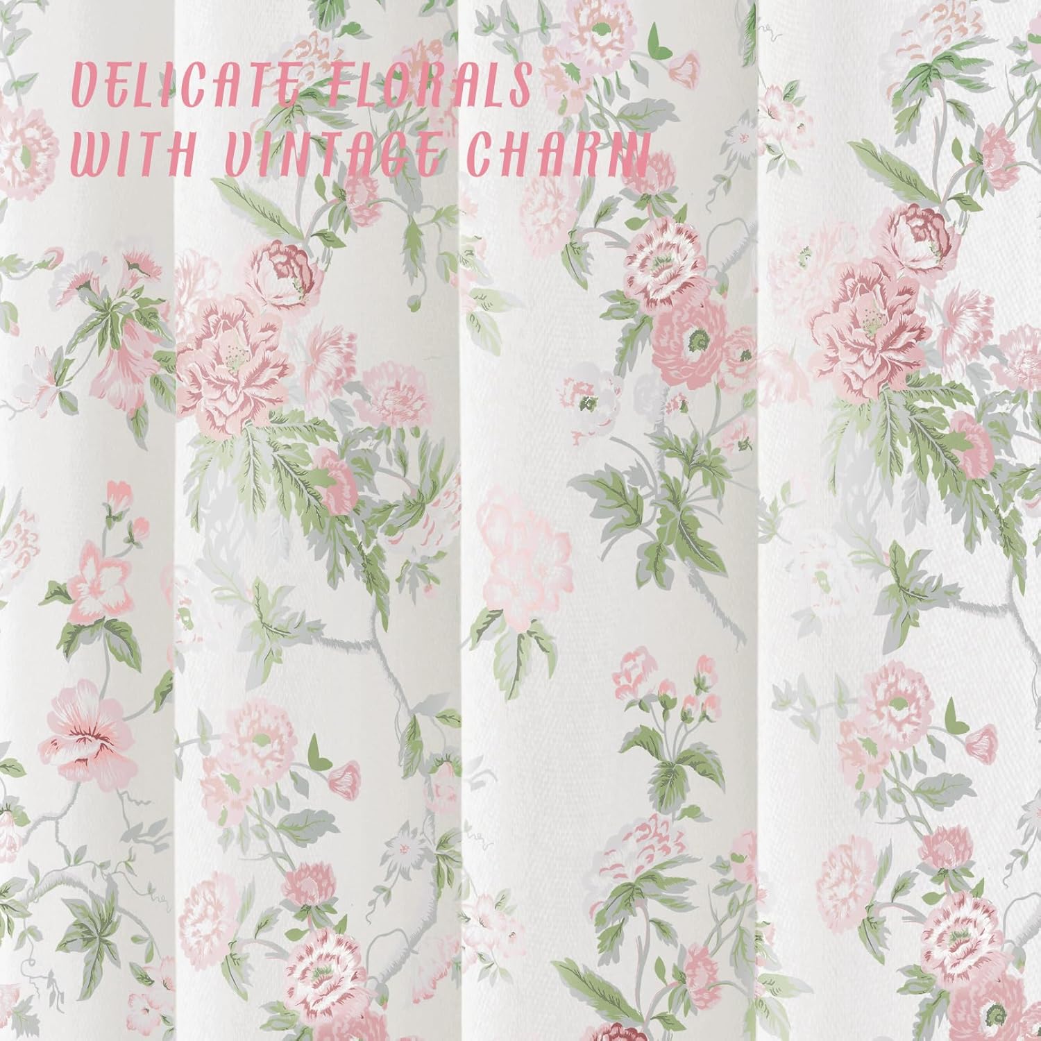 Pink and Sage Green Floral Vintage Shower Curtain,Cottage core Cotton Shower Curtains for Bathroom,72Wx72H