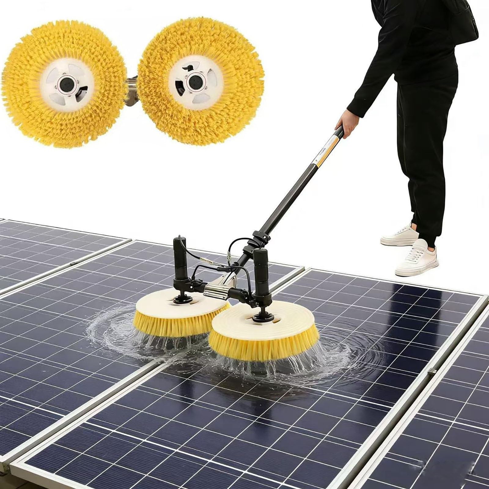 GTHTUHFD Double Head Solar Panel Cleaning Brush & Pole Kit, 3.5M-7.5M Telescopic Rod, Pv Panel Wash Cleaning Tool For Solar Cleaner,3.5m