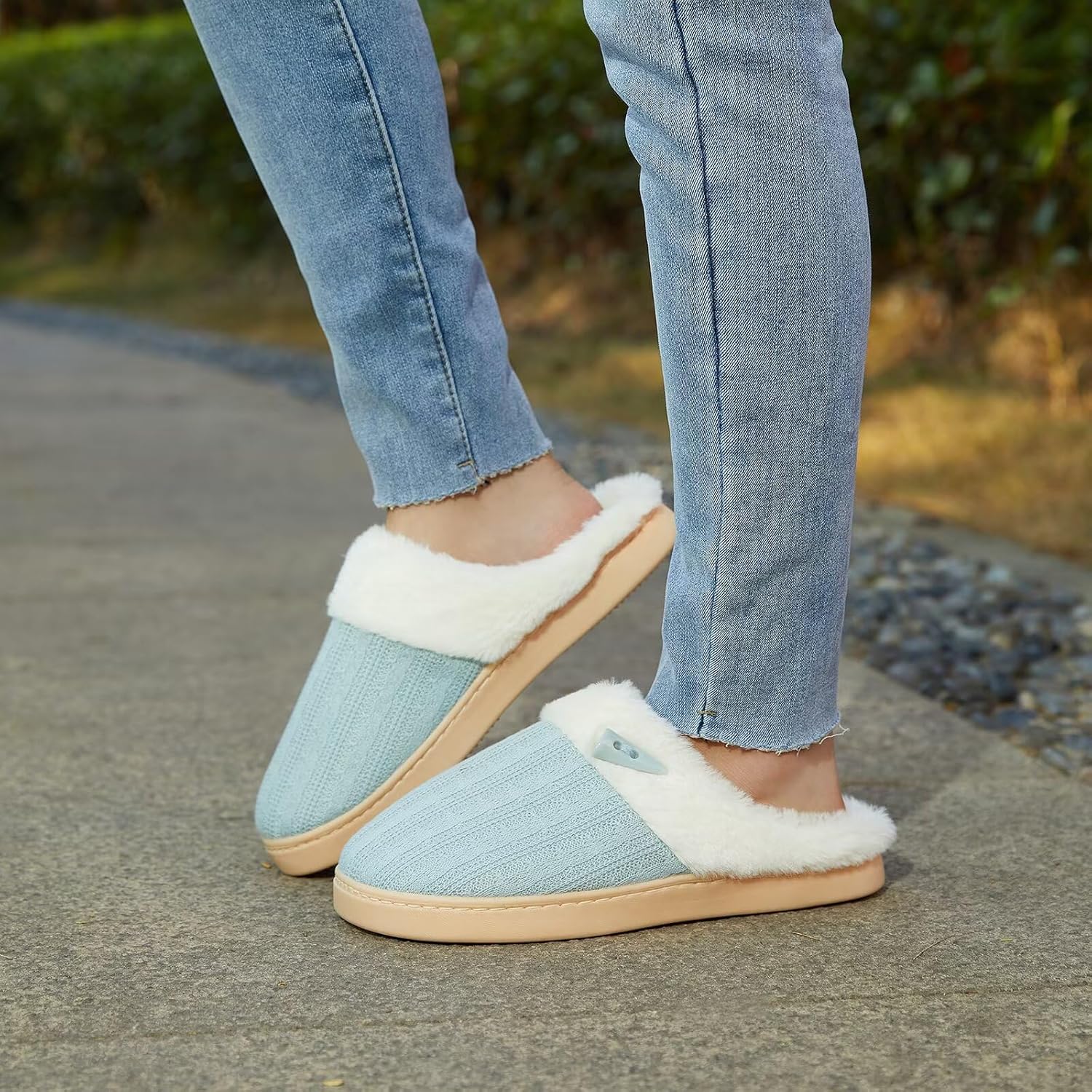 NineCiFun Women's Slip on Fuzzy Slippers Memory Foam House Slippers Outdoor Indoor Warm Plush Bedroom Shoes Scuff with Faux Fur Lining - Image 9